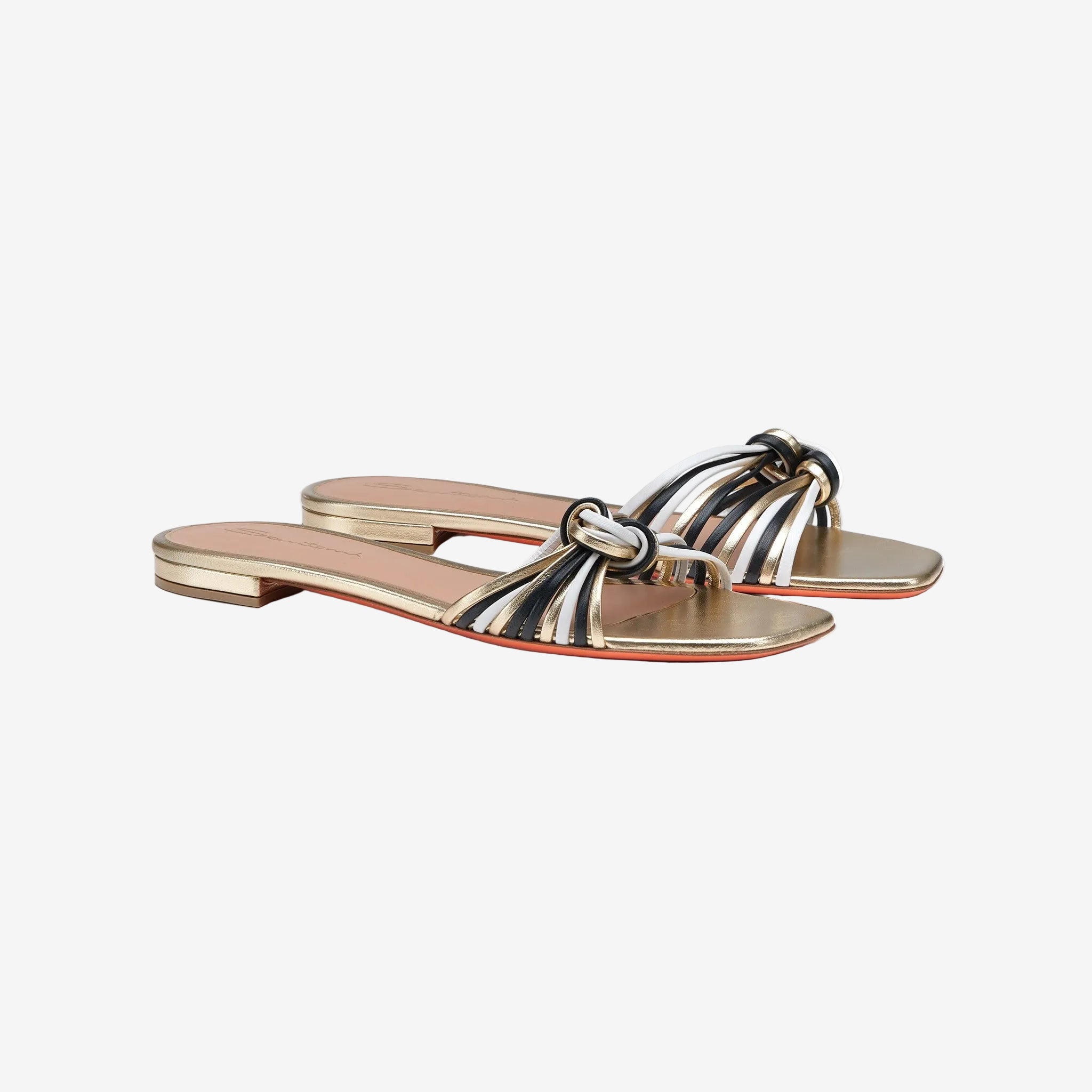Gold, Black & White Leather sandals