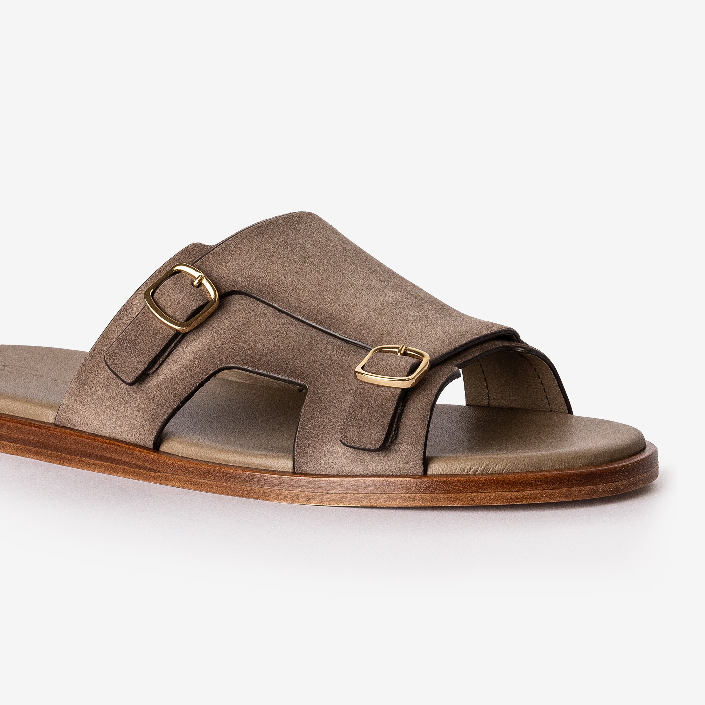 Beige Suede Double-Buckle Sandal
