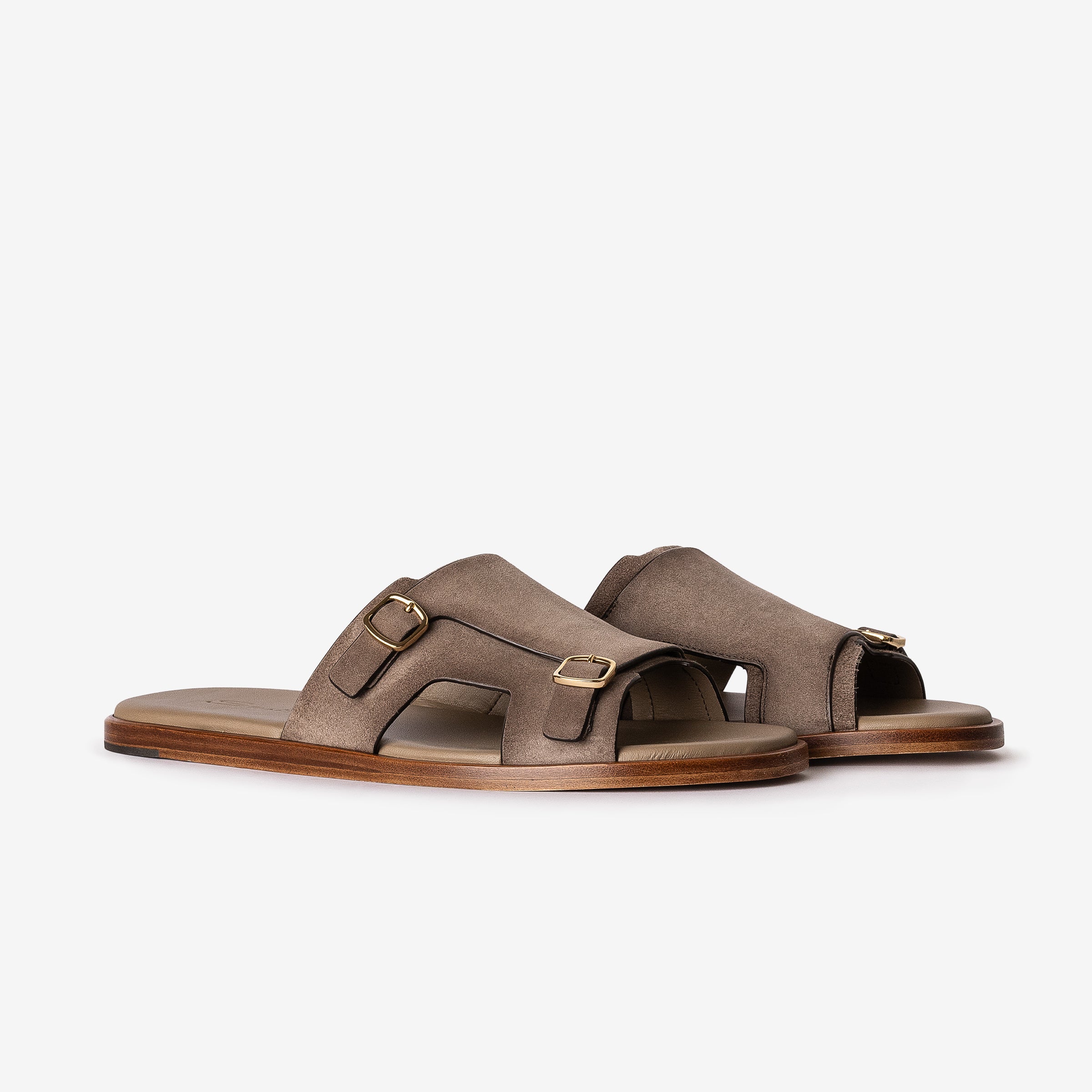 Beige Suede Double-Buckle Sandal