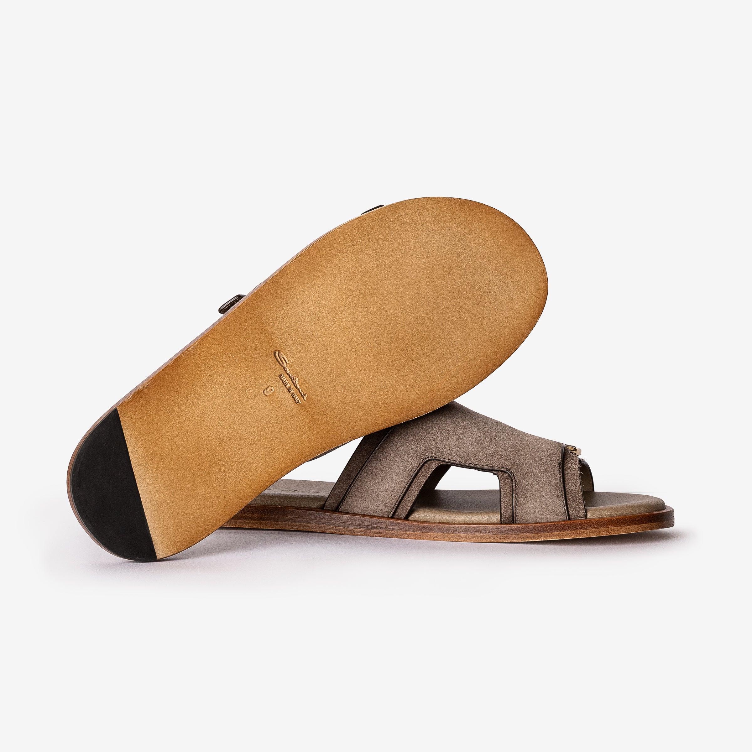 Beige Suede Double-Buckle Sandal