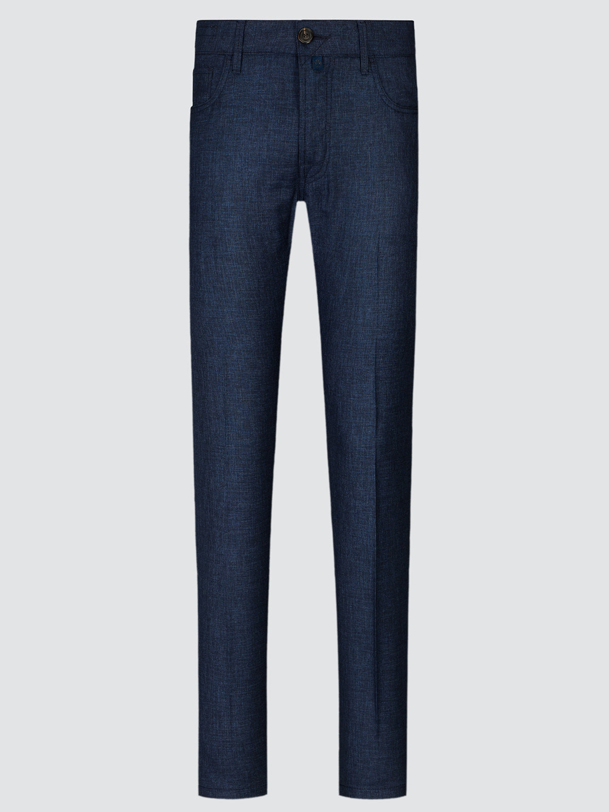 Dark blue Bard trousers in Vitale Barberis Canonico wool, front view laid flat