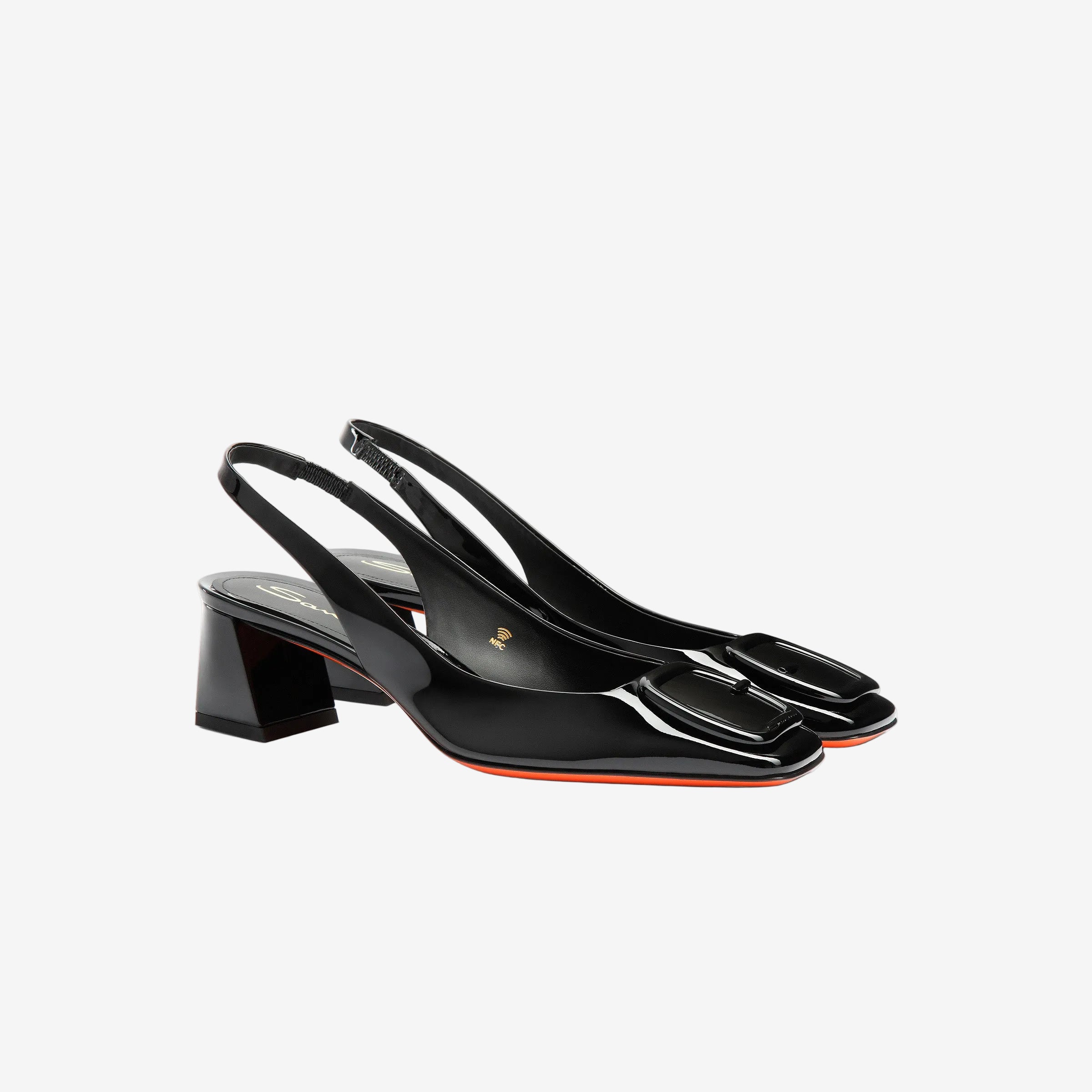 Black Patent Leather Mid-Heel Slingback