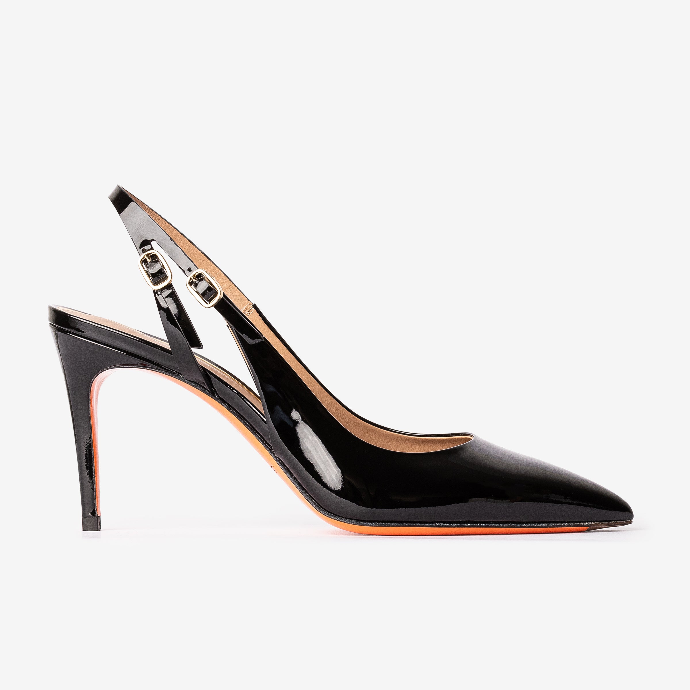 Black Patent Leather High-Heel Slingback