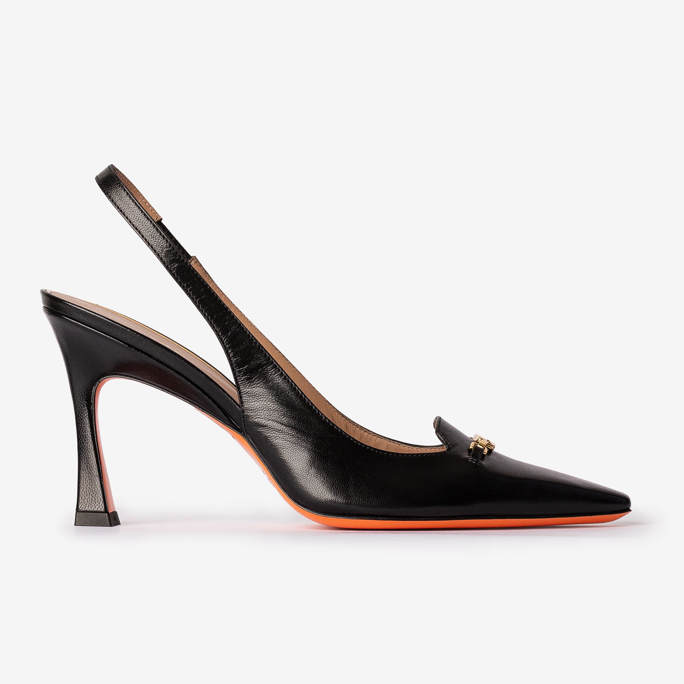 Black Leather High-Heel Slingback