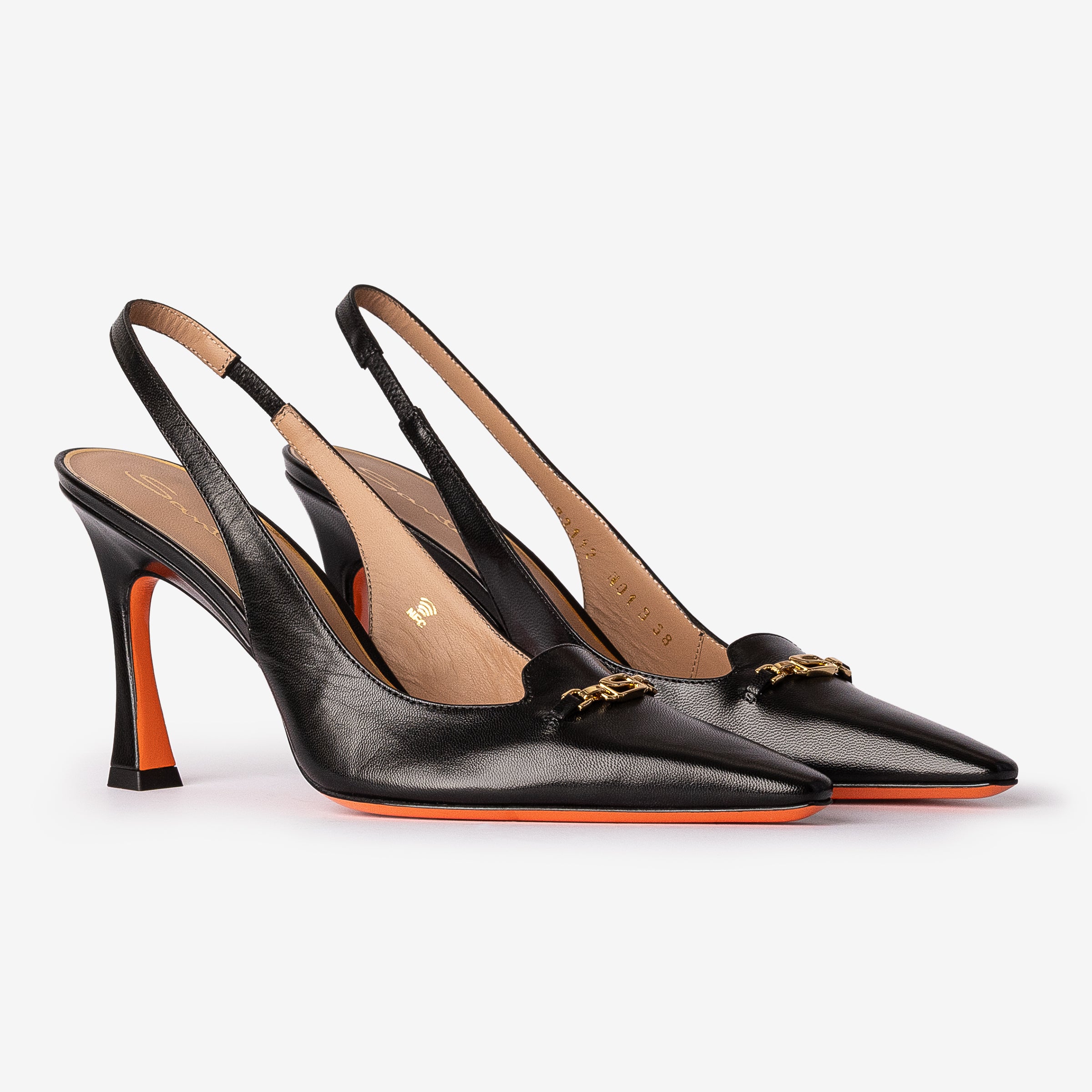Black Leather High-Heel Slingback