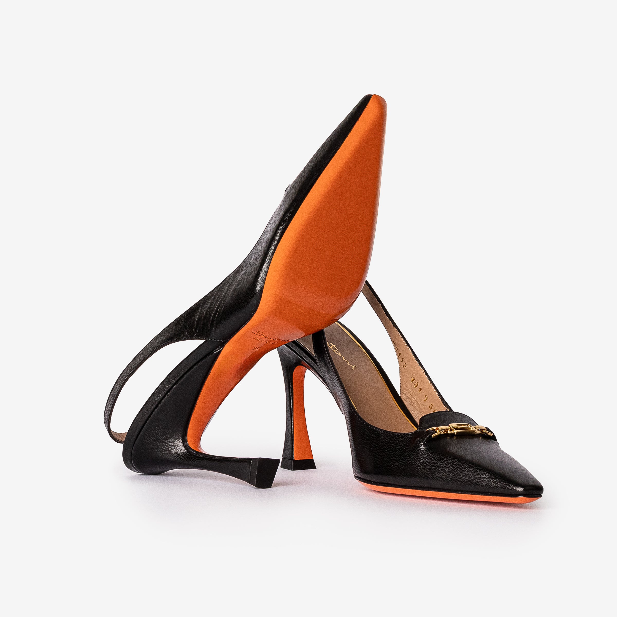 Black Leather High-Heel Slingback