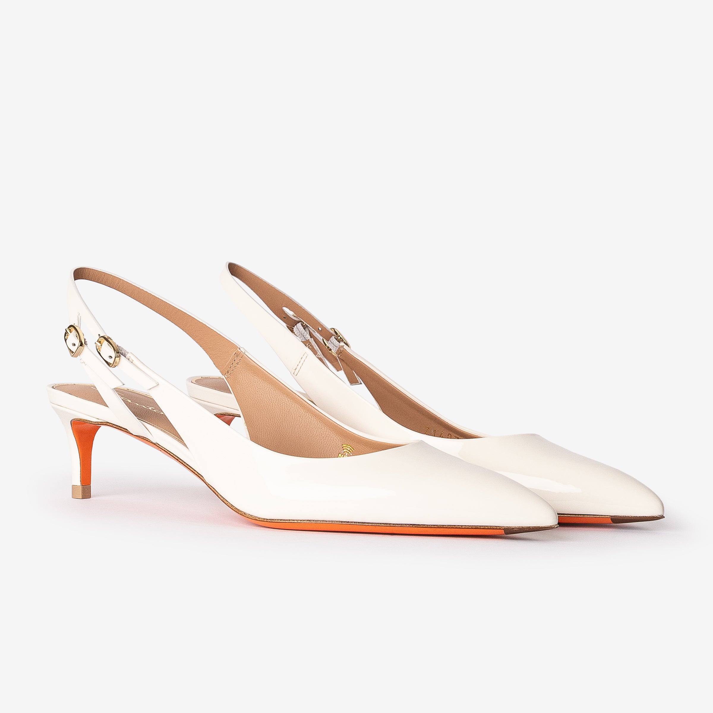 White Patent Leather mid-heel slingback