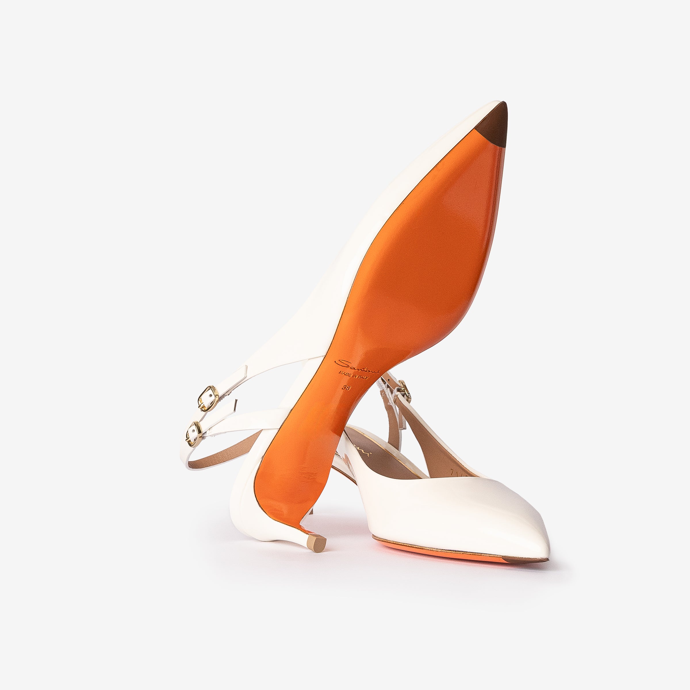 White Patent Leather mid-heel slingback