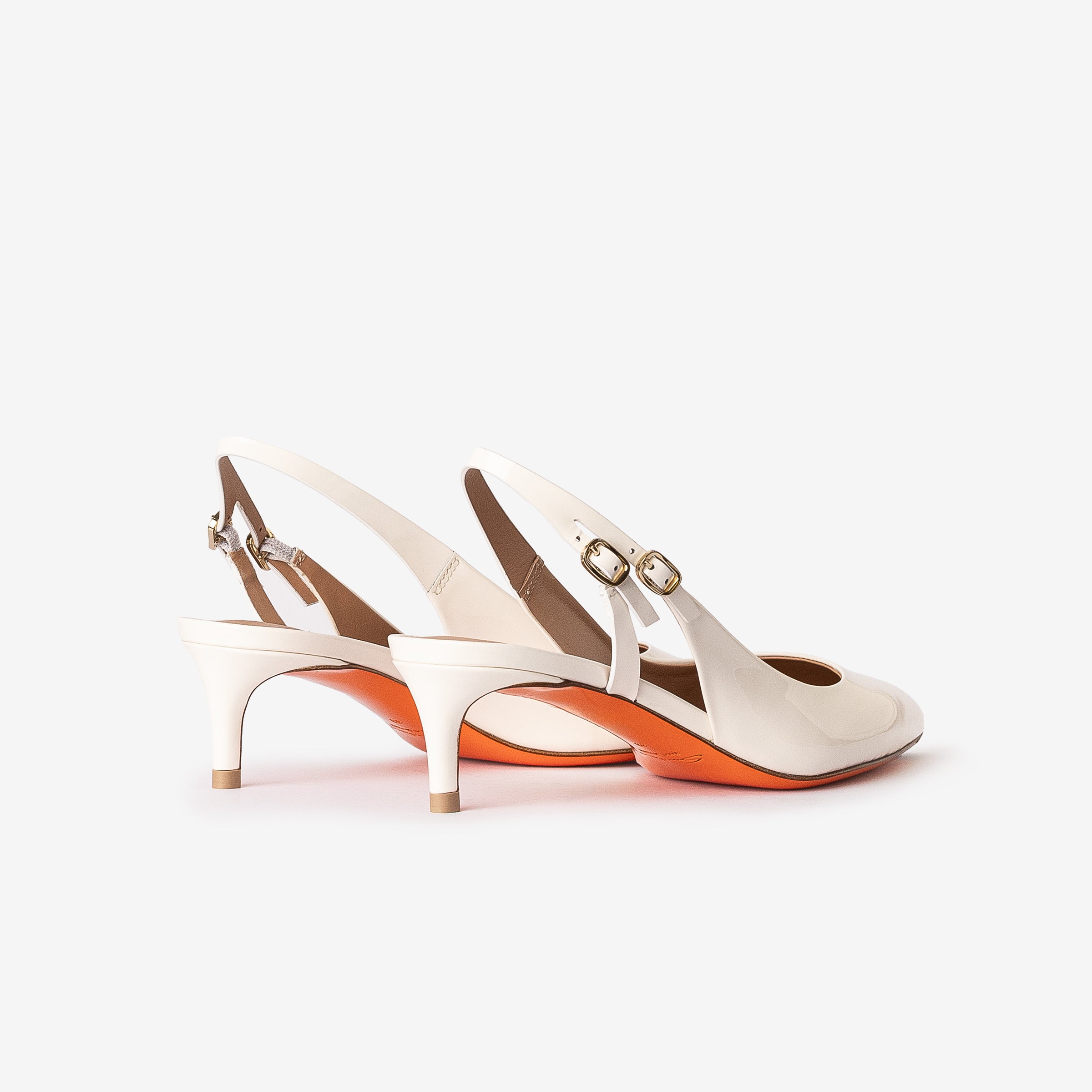 White Patent Leather mid-heel slingback