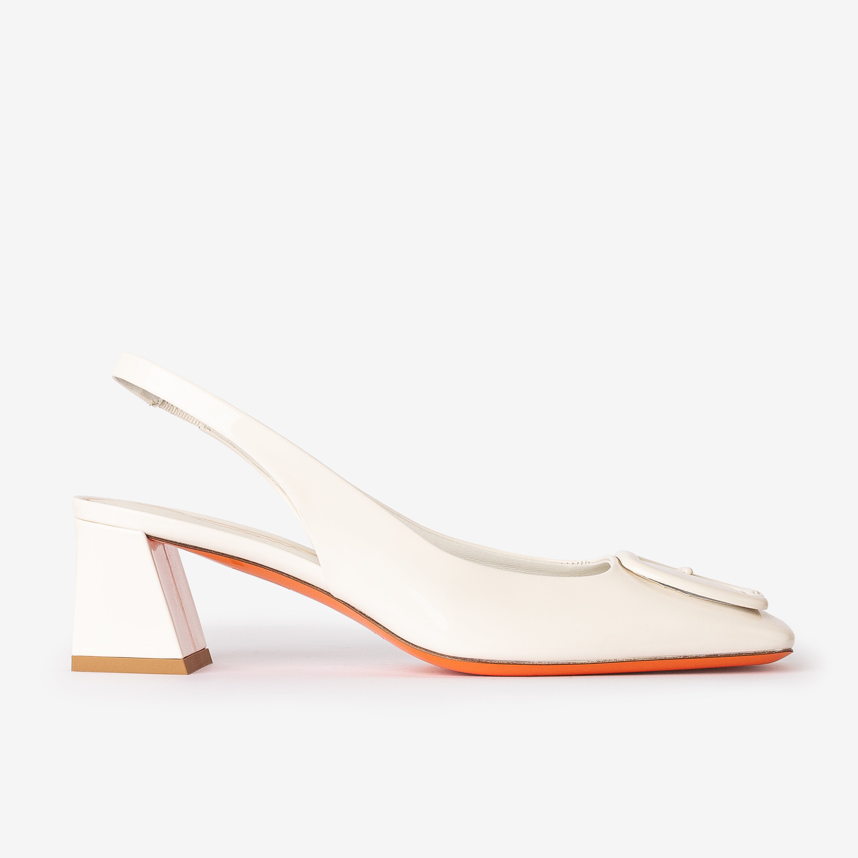 White Patent Leather Mid-Heel Slingback