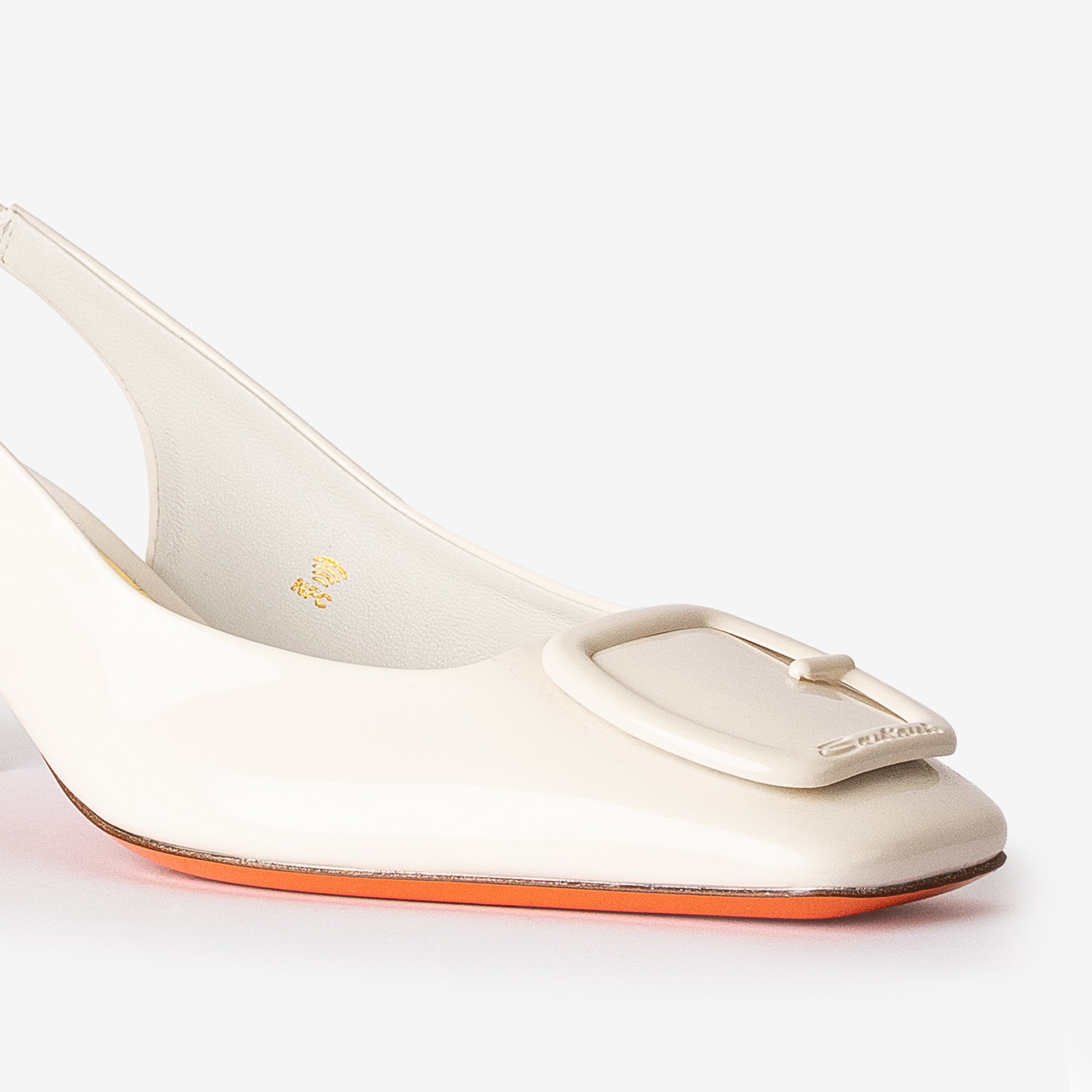 White Patent Leather Mid-Heel Slingback