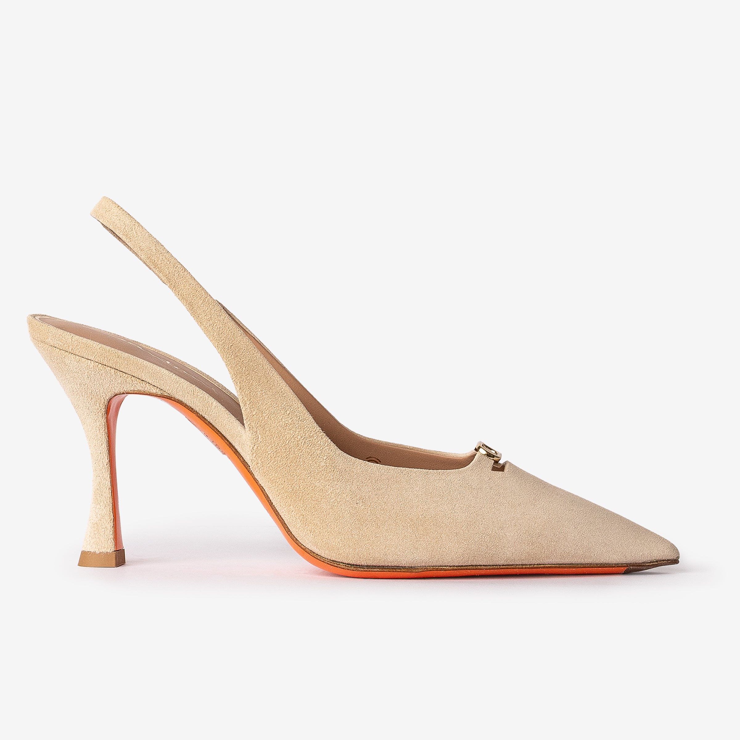 Beige Suede High-Heel Slingback