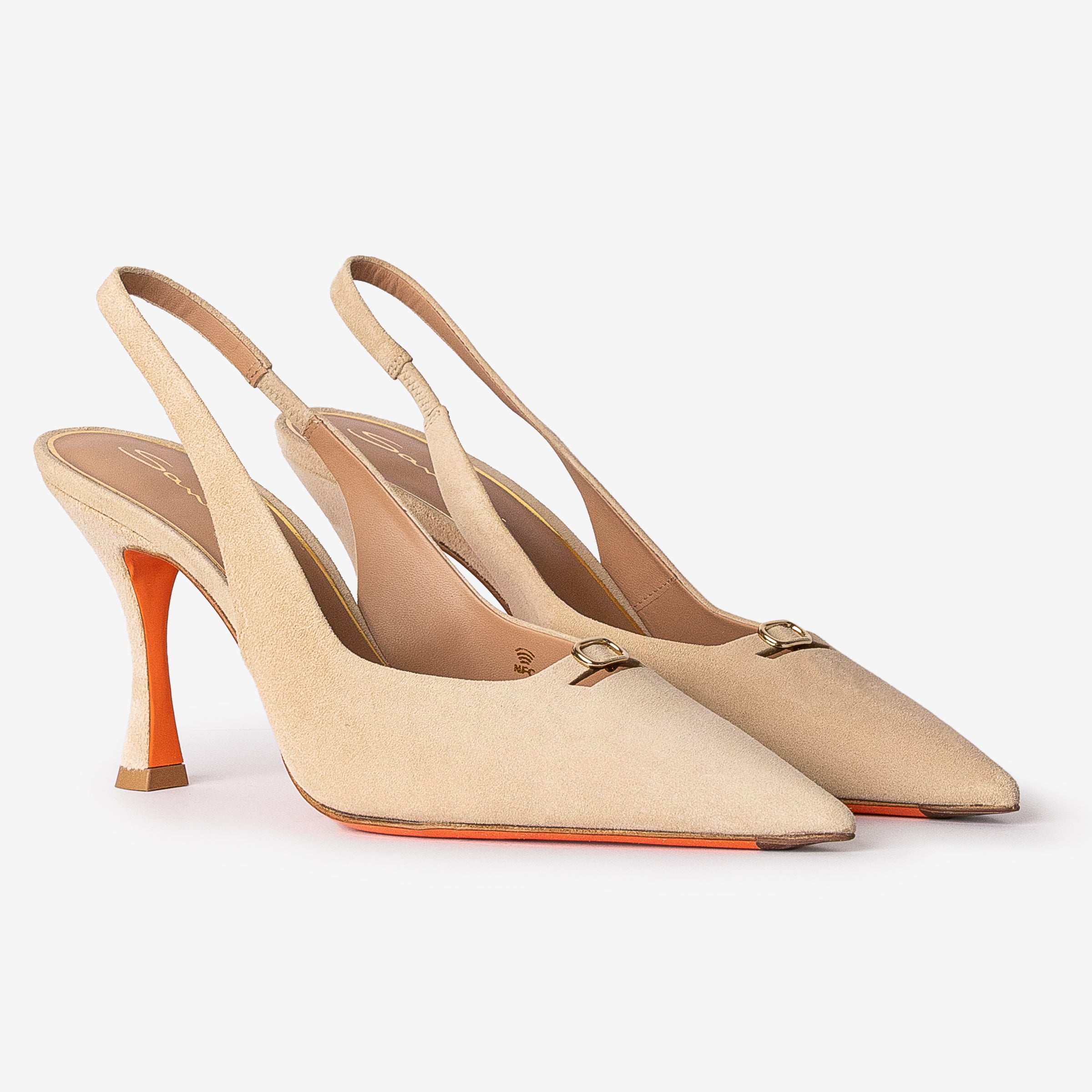 Beige Suede High-Heel Slingback