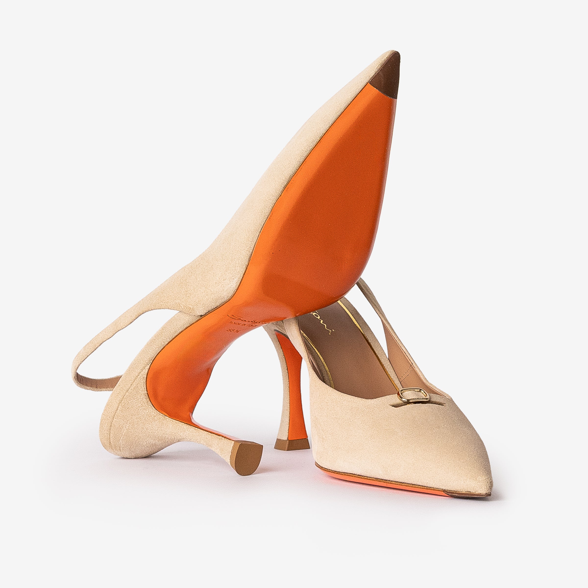 Beige Suede High-Heel Slingback