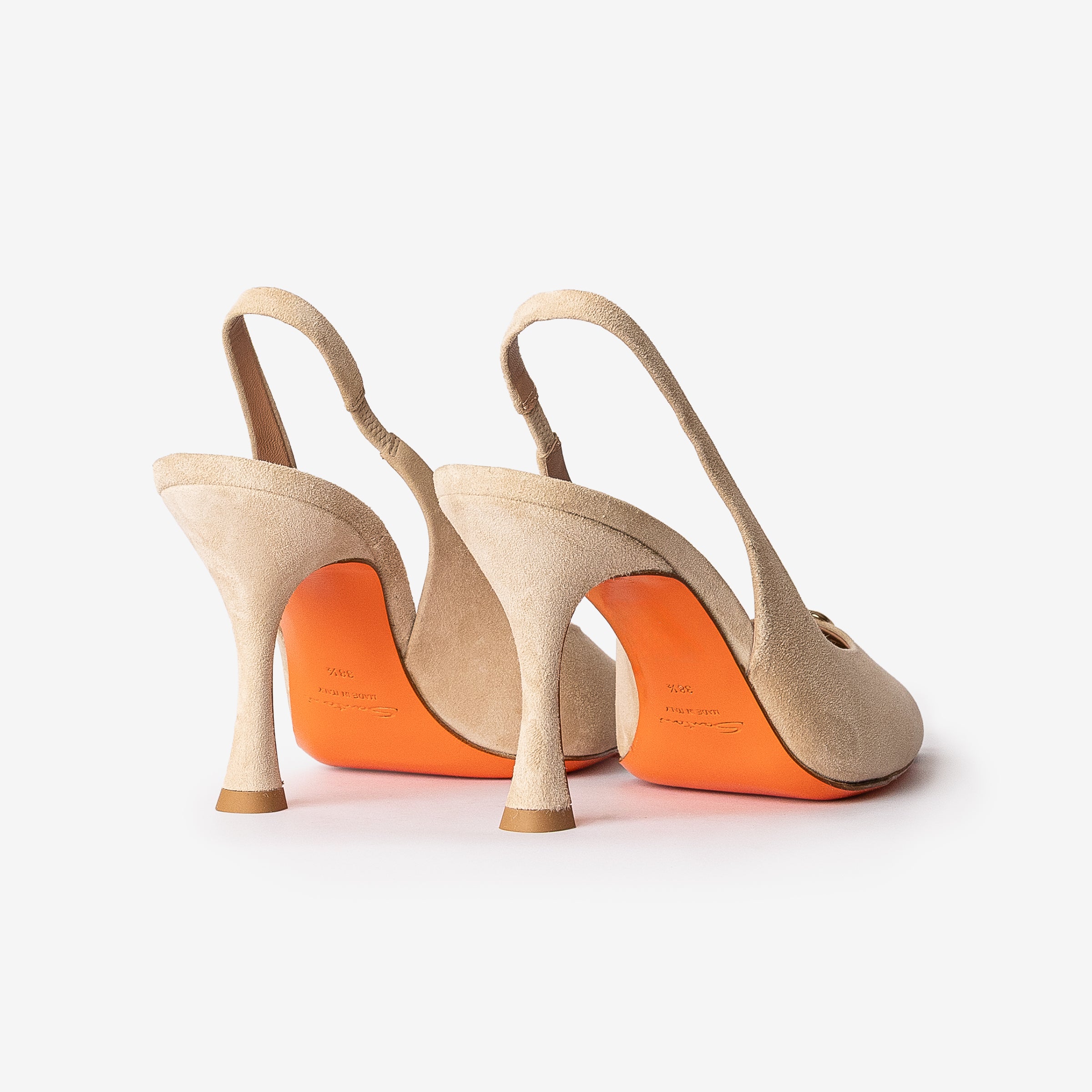 Beige Suede High-Heel Slingback