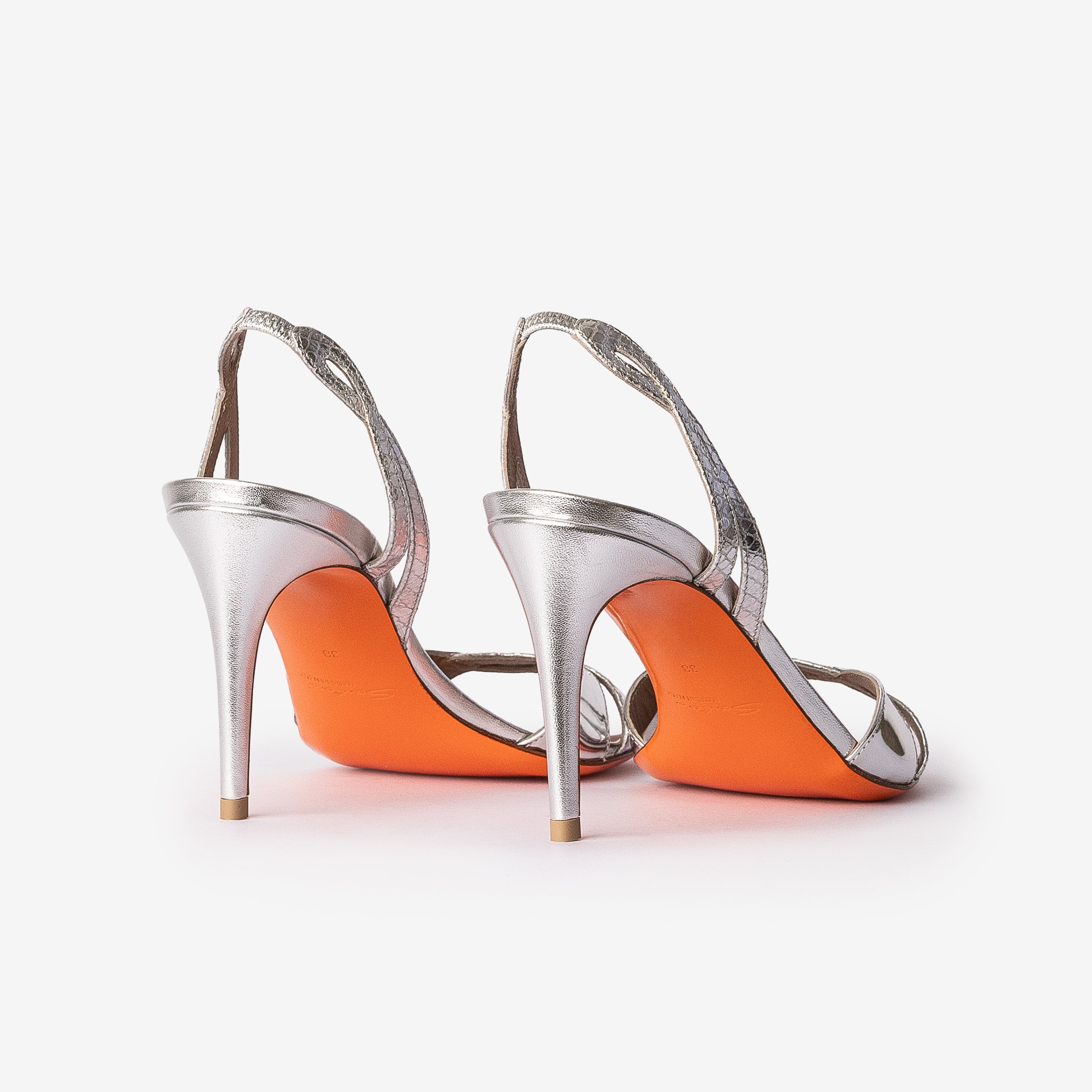Silver Leather High-Heel Sandals