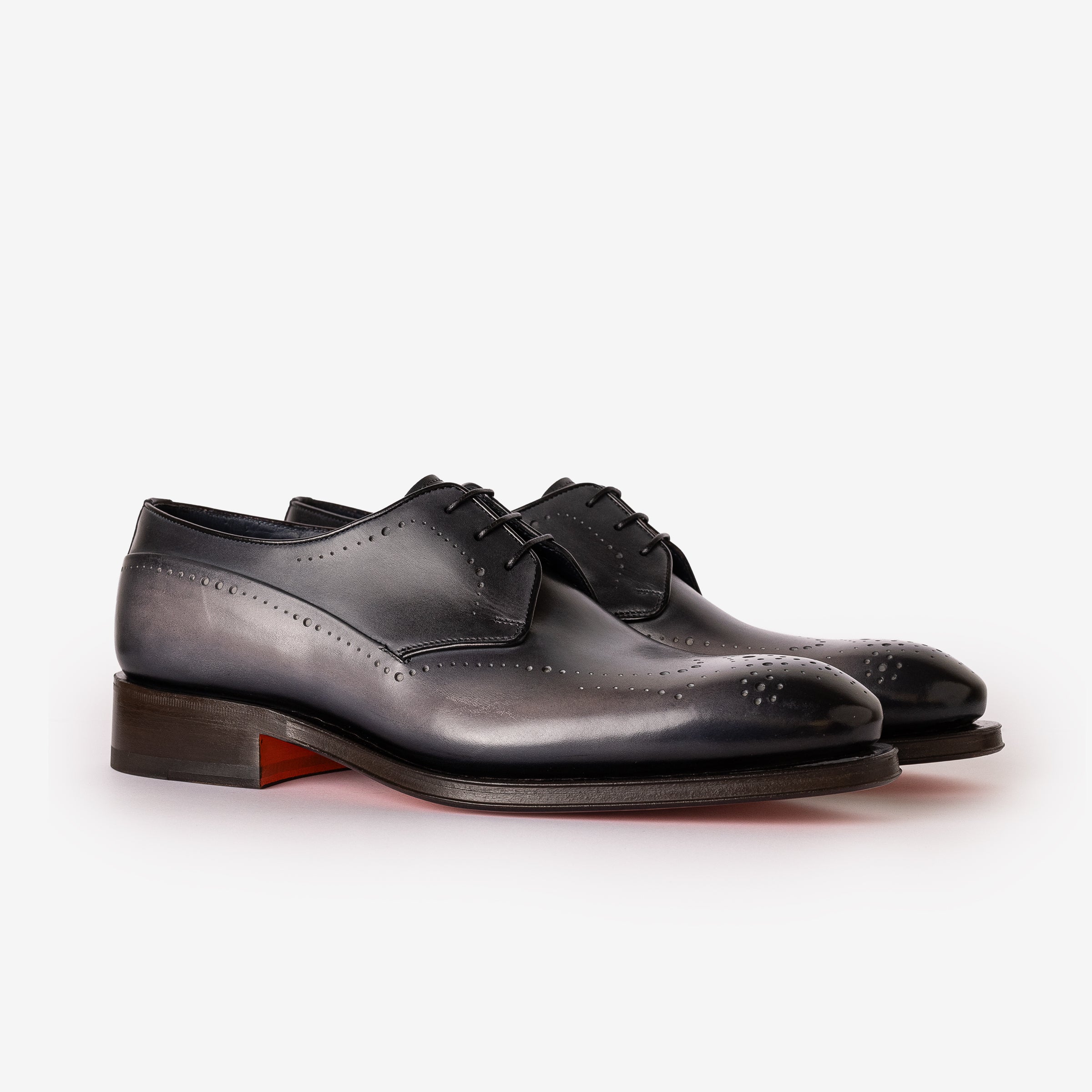 Grey Leather Derby Brogue Lace-up