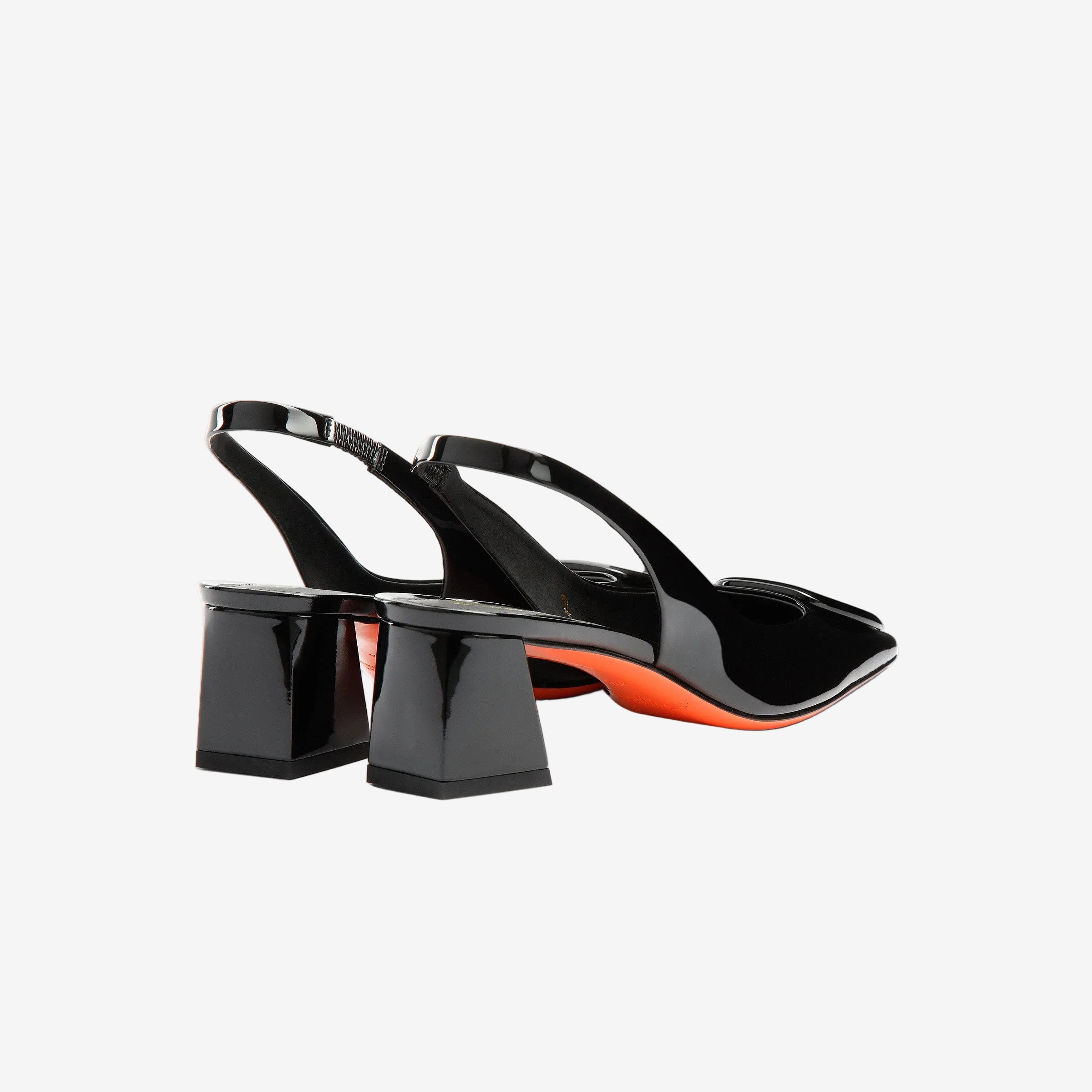 Black Patent Leather Mid-Heel Slingback