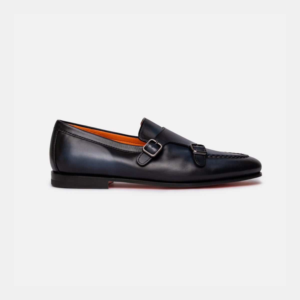 Dunkelblau Loafer Poliertem Leder Doppelschnalle