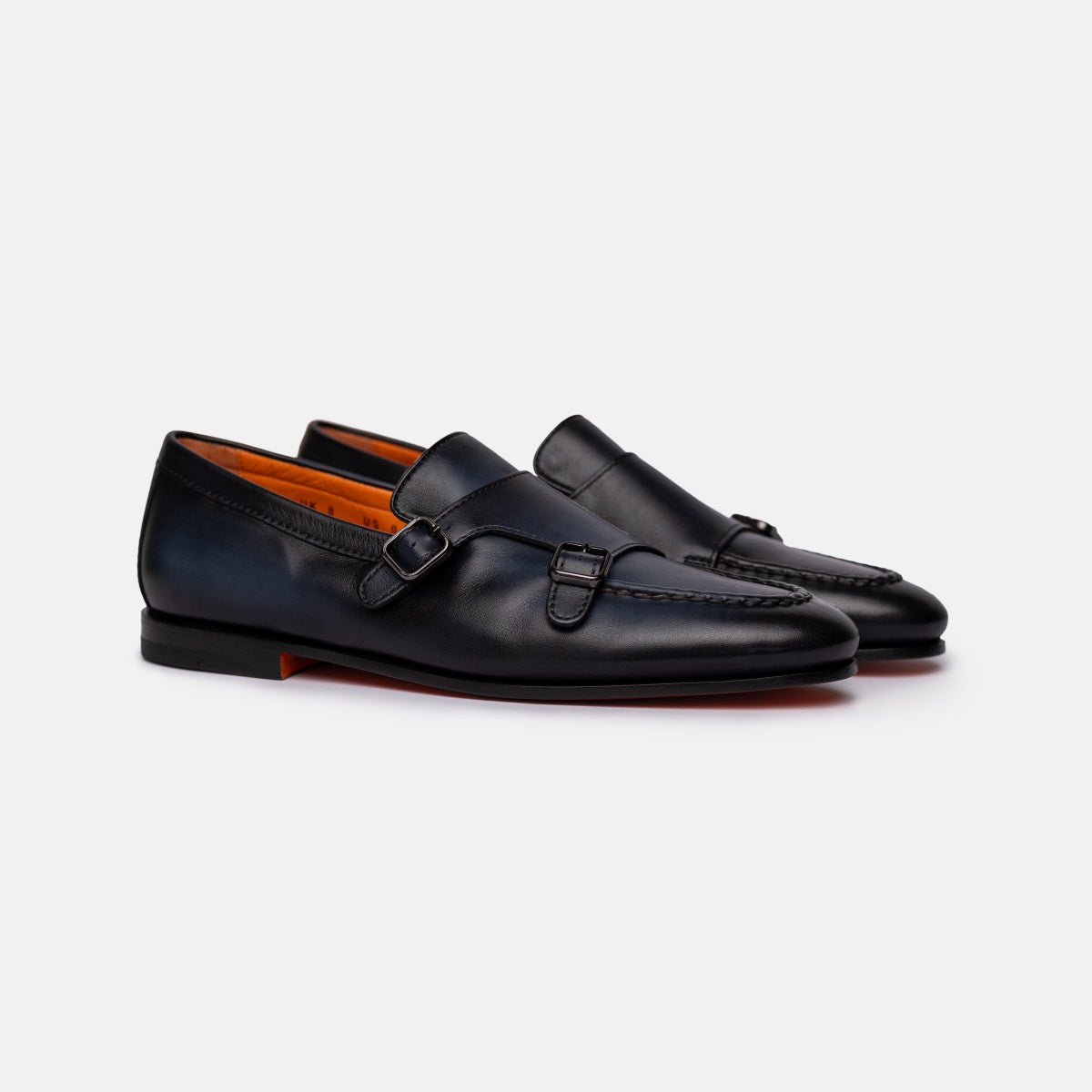 Dunkelblau Loafer Poliertem Leder Doppelschnalle