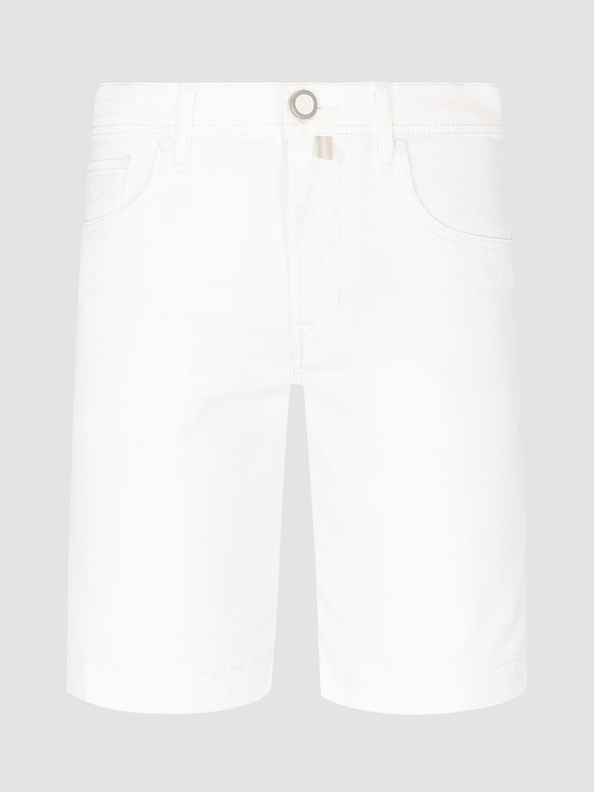 White denim shorts on a light gray background