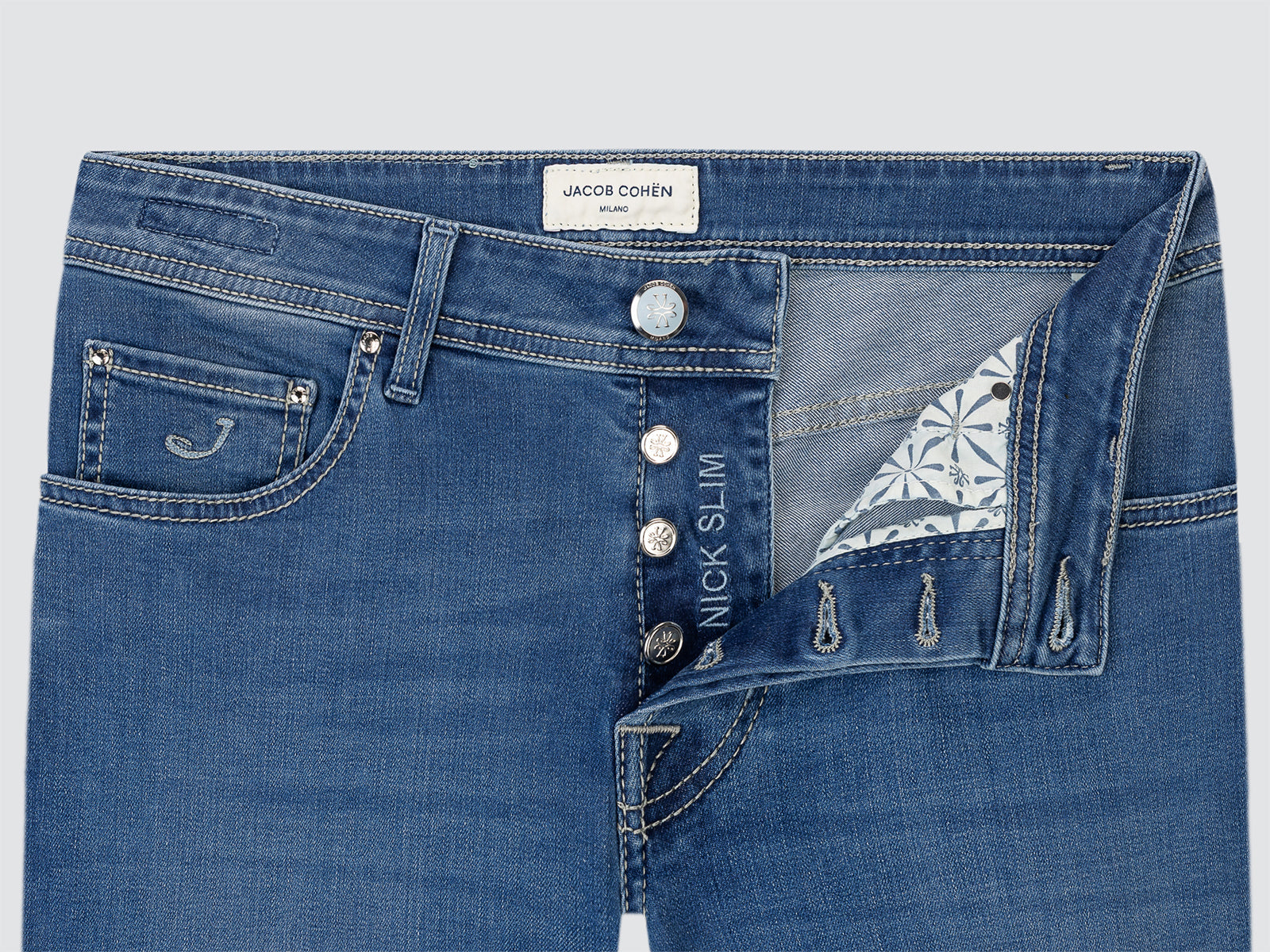 Nick-Slim Jeans in Mid Blue Stretch Soft Denim