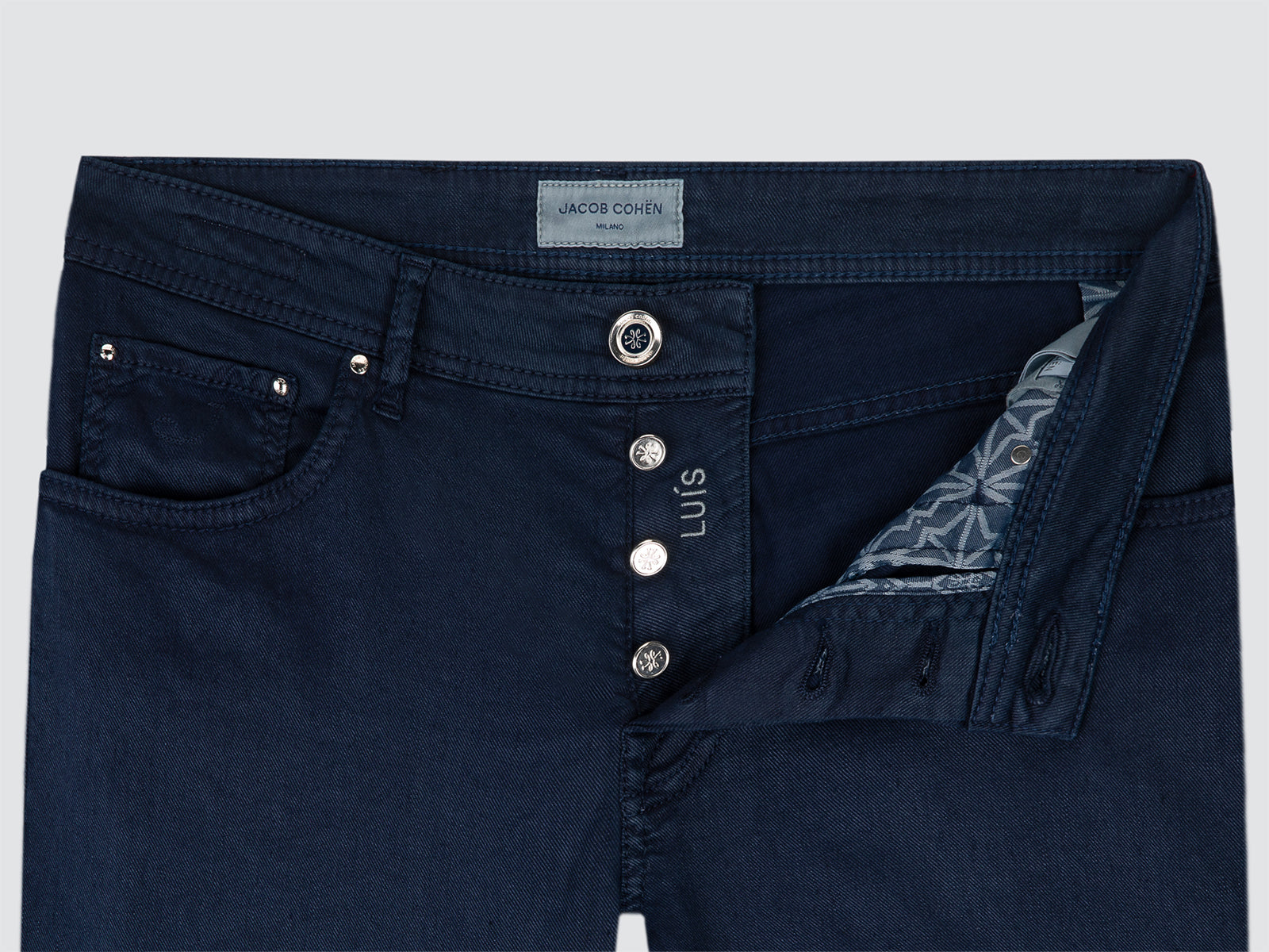 Luis - Navy Blue Linen Cotton Stretch 5 Pockets Pants