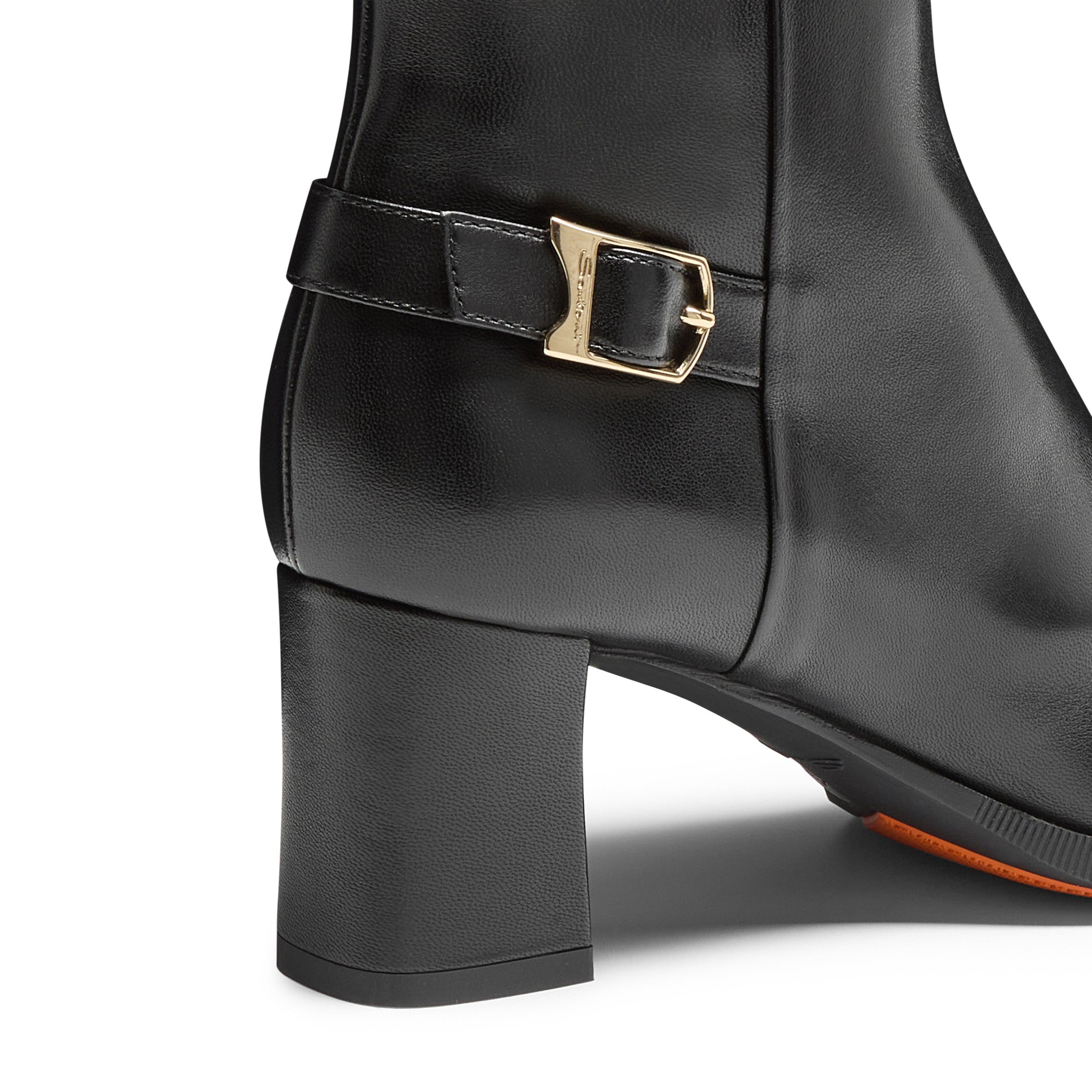 Black Leather mid-heel Ankle Boot