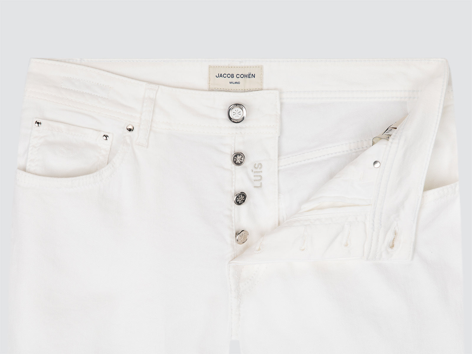 Luis - White Linen Cotton Stretch 5 Pockets Pants
