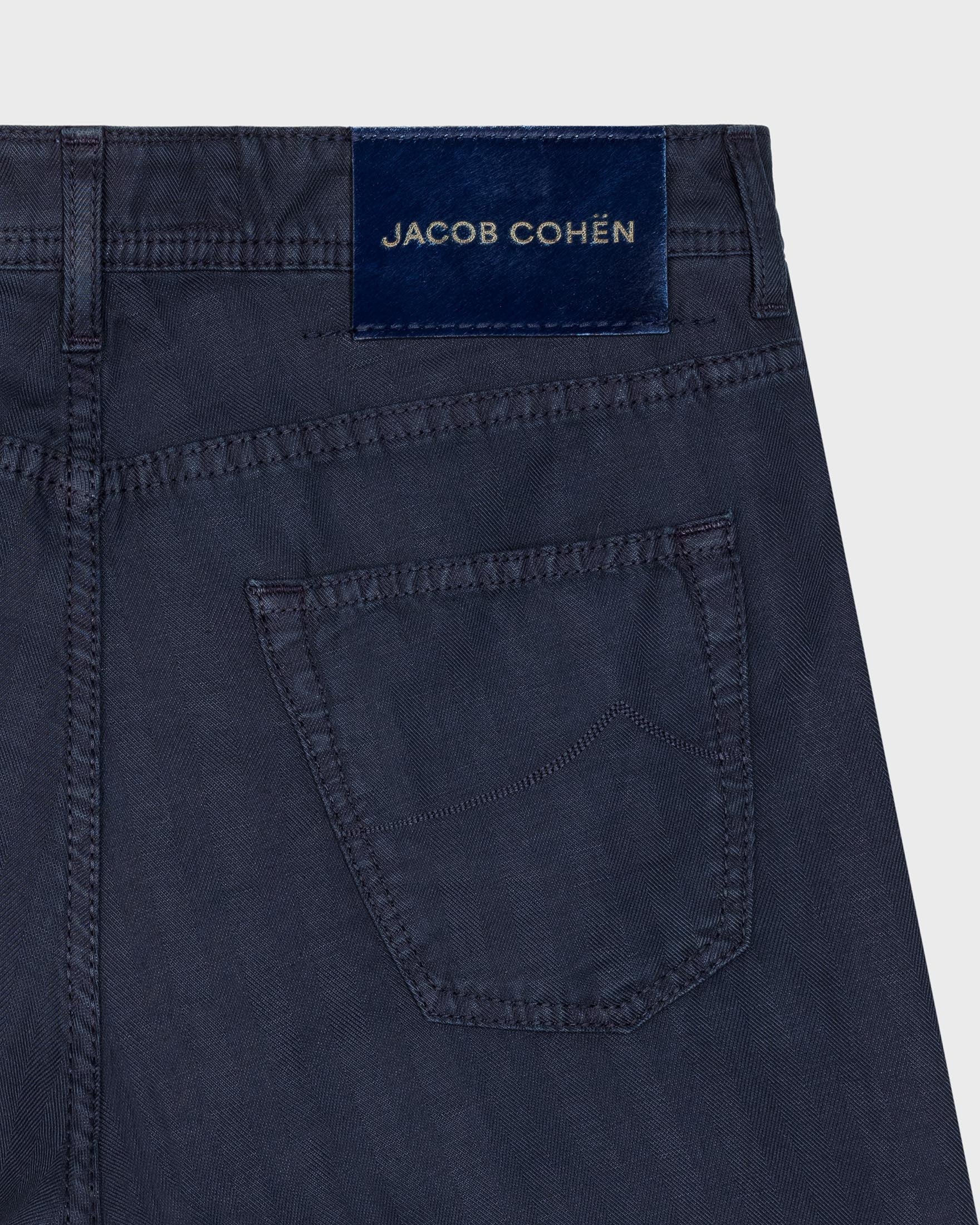 SCOTT CROPPED PANTS IN NAVY BLUE COTTON AND LINEN HERRINGBONE
