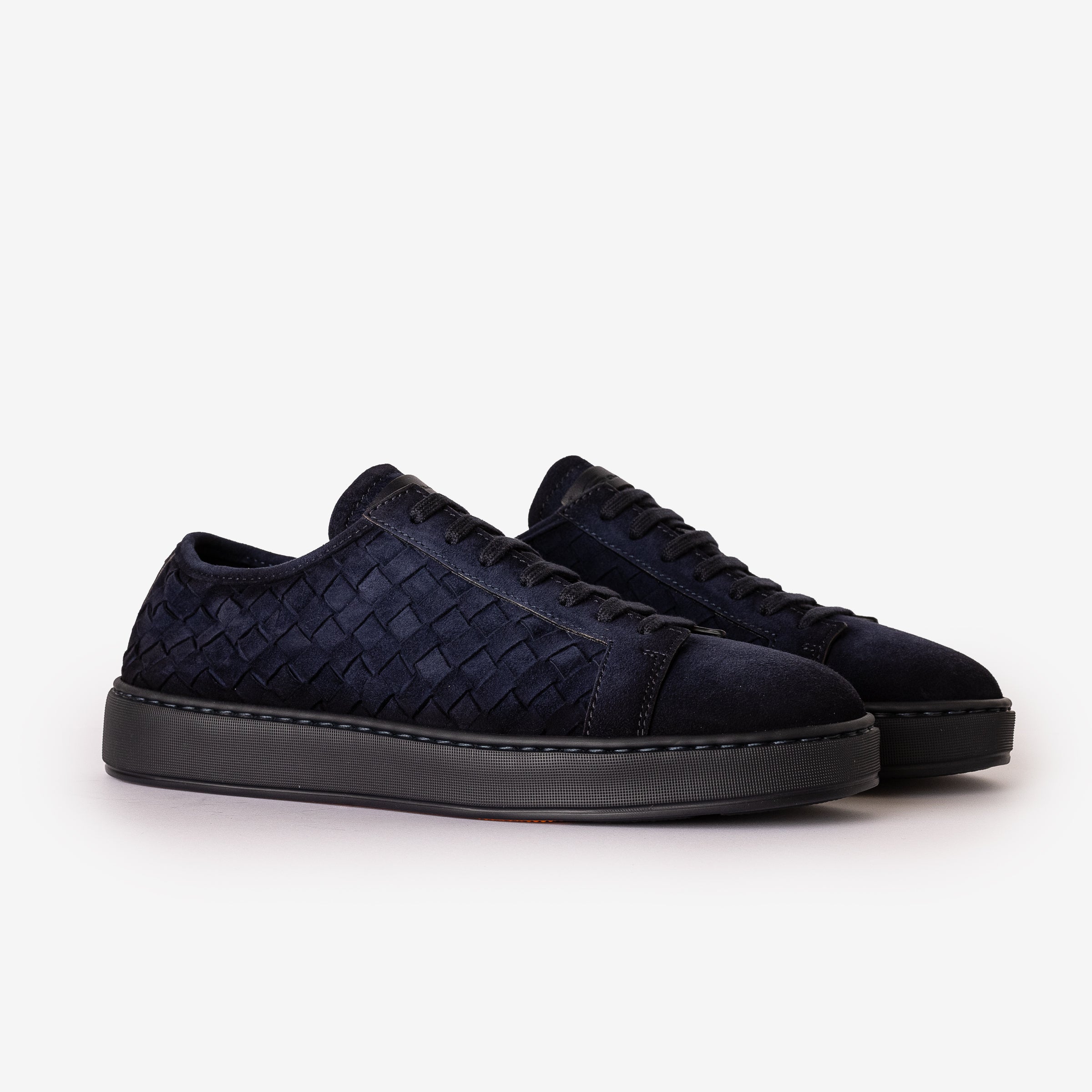Dark Blue Woven Suede Sneakers