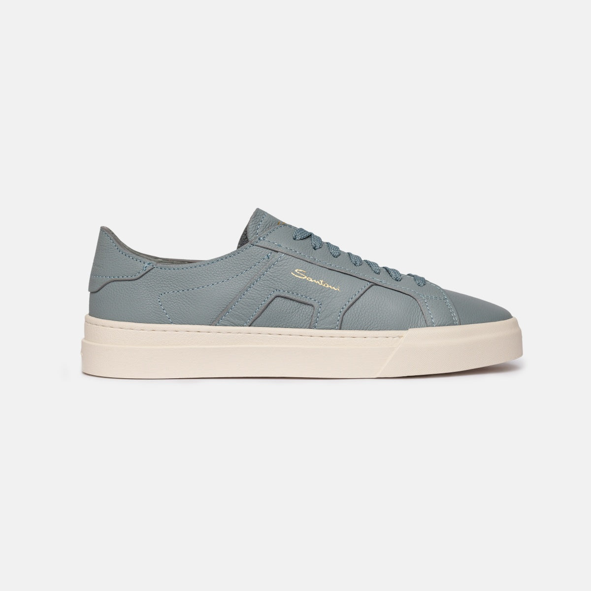 Hellblau Sneakers getrommeltem Leder Doppelschnalle