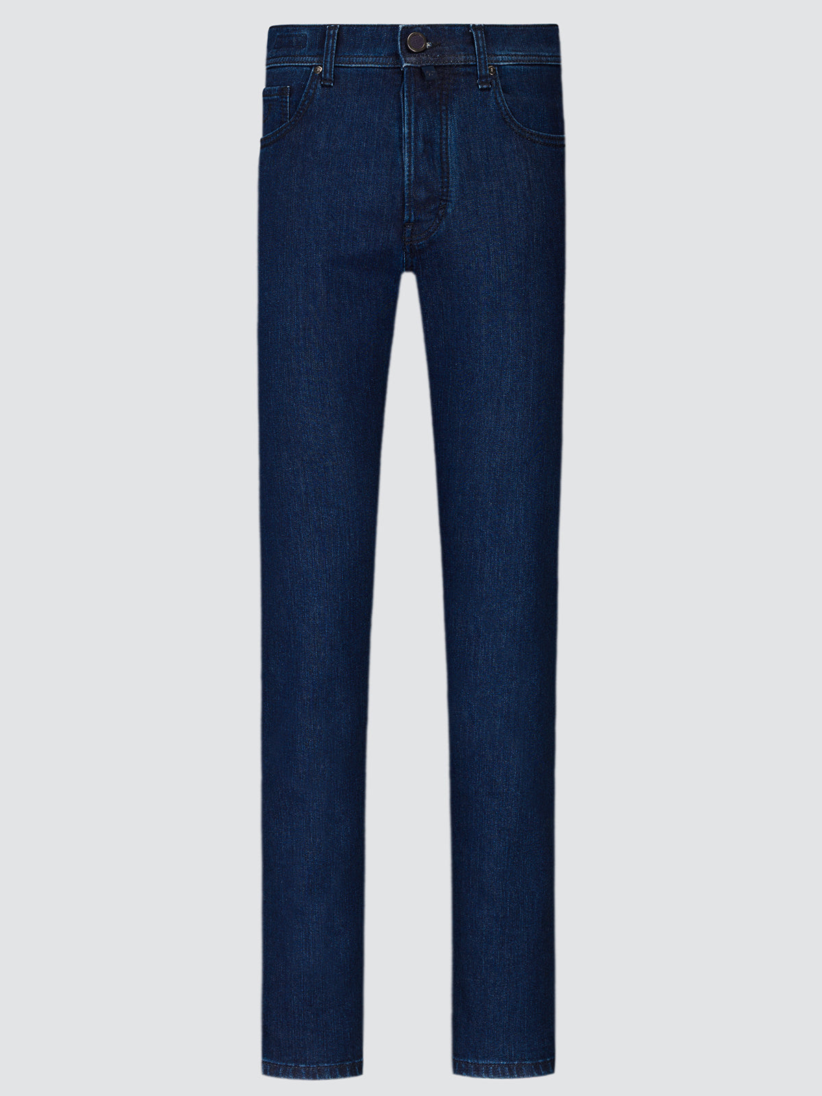 Dark blue Edo Comfort jeans, front view laid flat