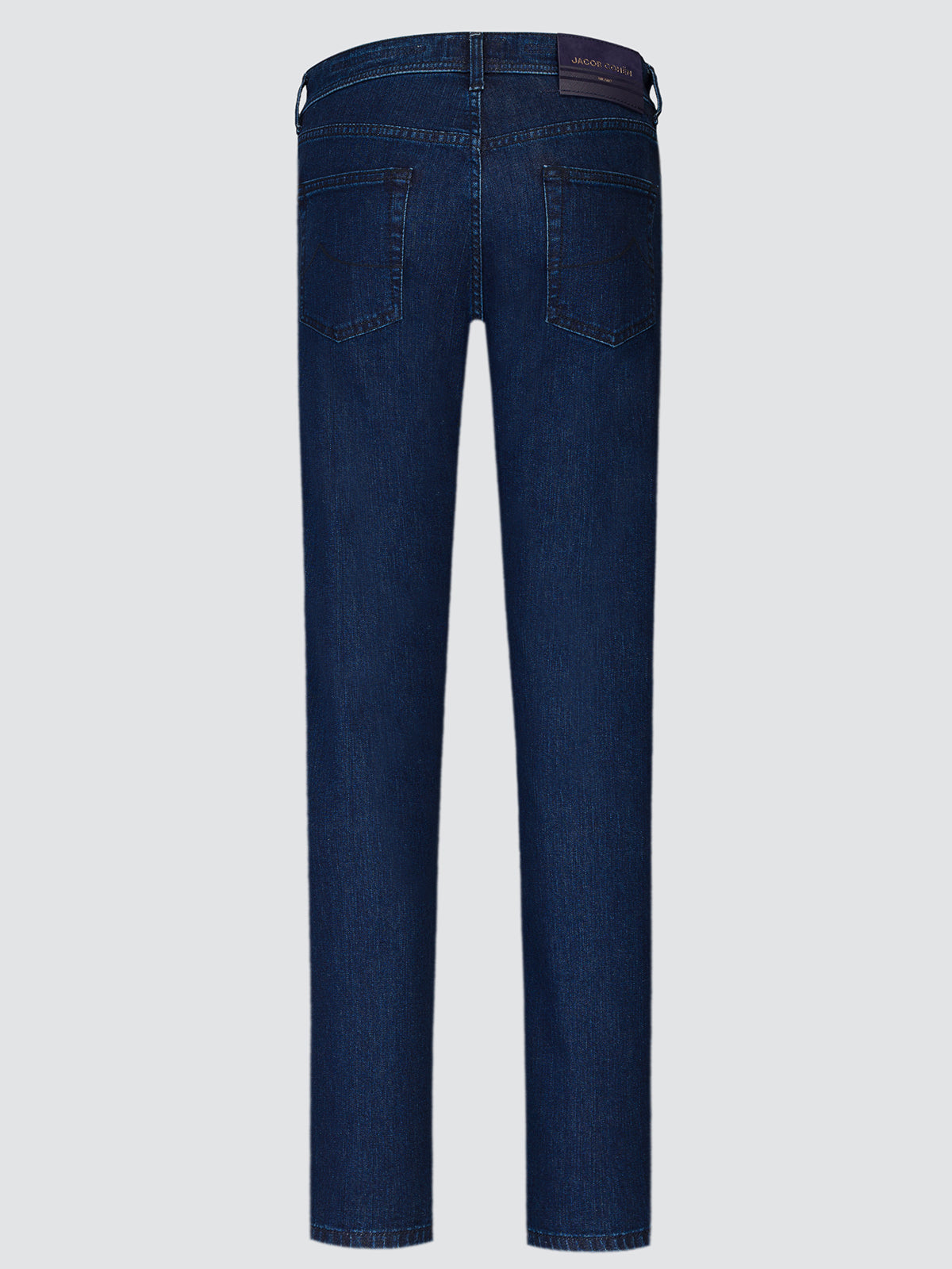 Back view of the dark blue Edo Comfort jeans laid flat