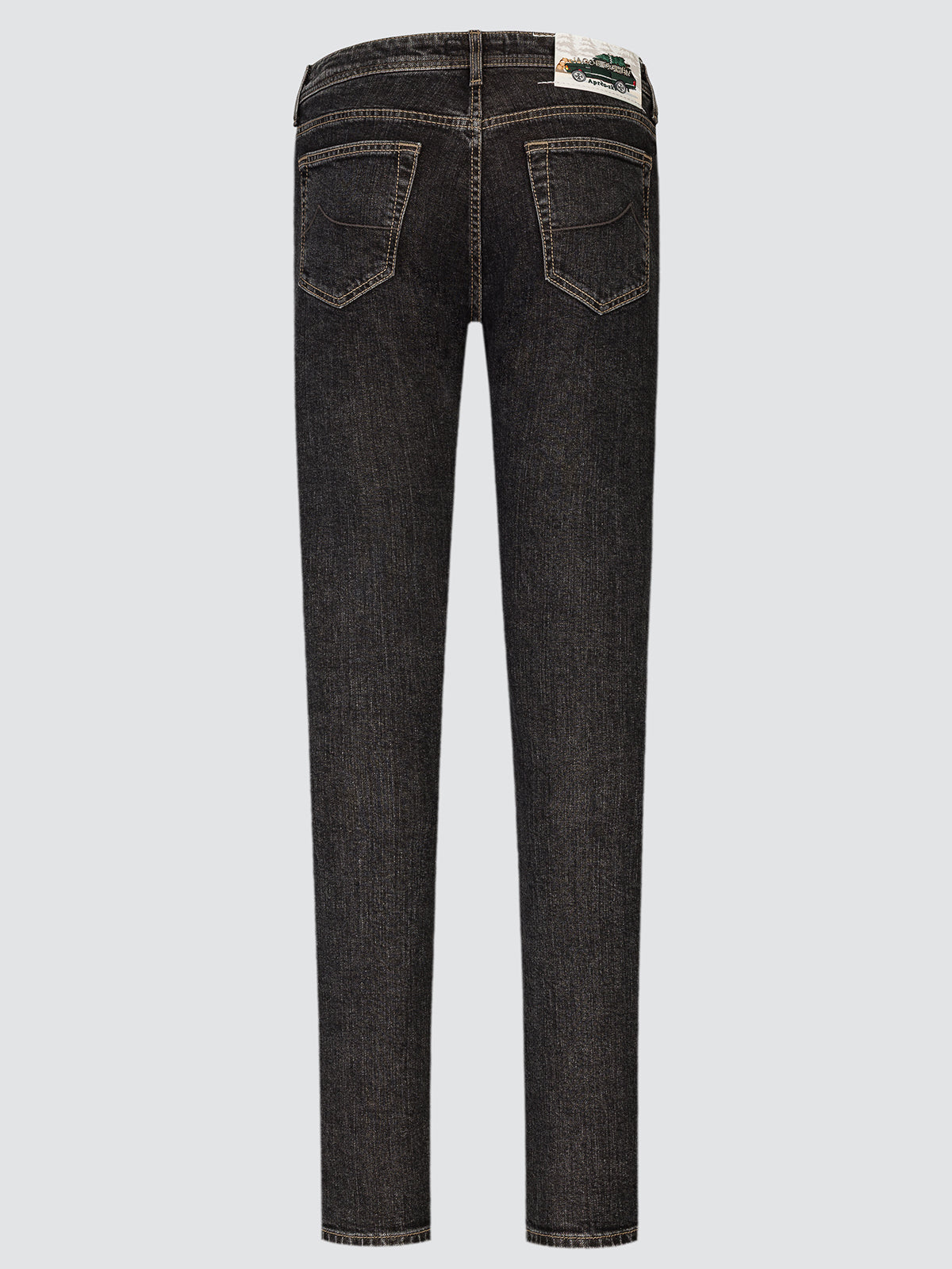 Back view of the black Bard Apres Ski jeans showing the back pockets and leather patch