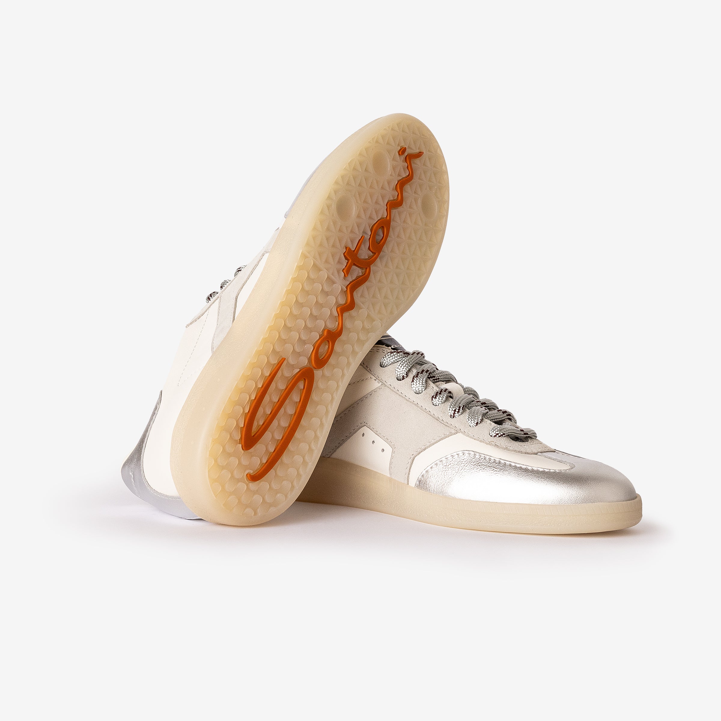 White & Silver Tumbled Leather DBS Oly Sneaker