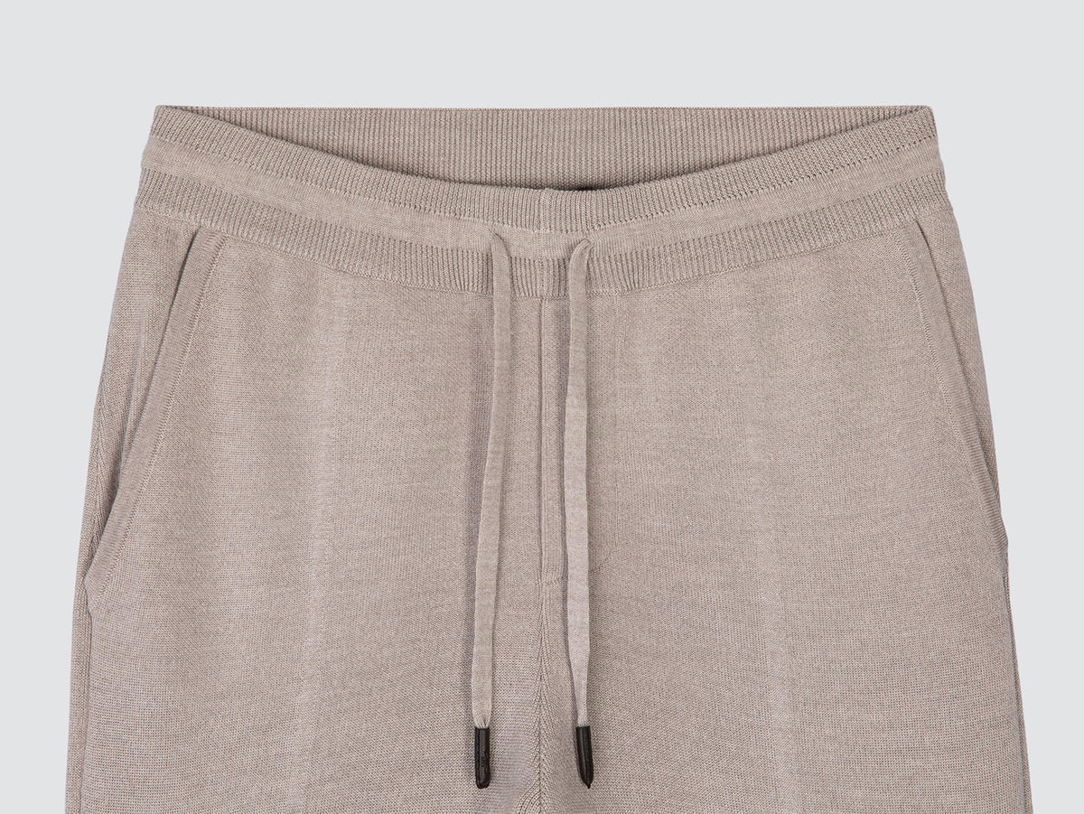 Beige Pants in Wool and Silk Blend Jersey