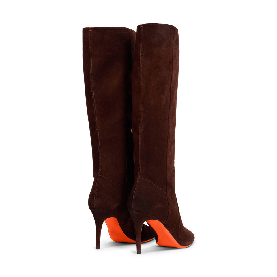 Dark Brown Suede high heel boots