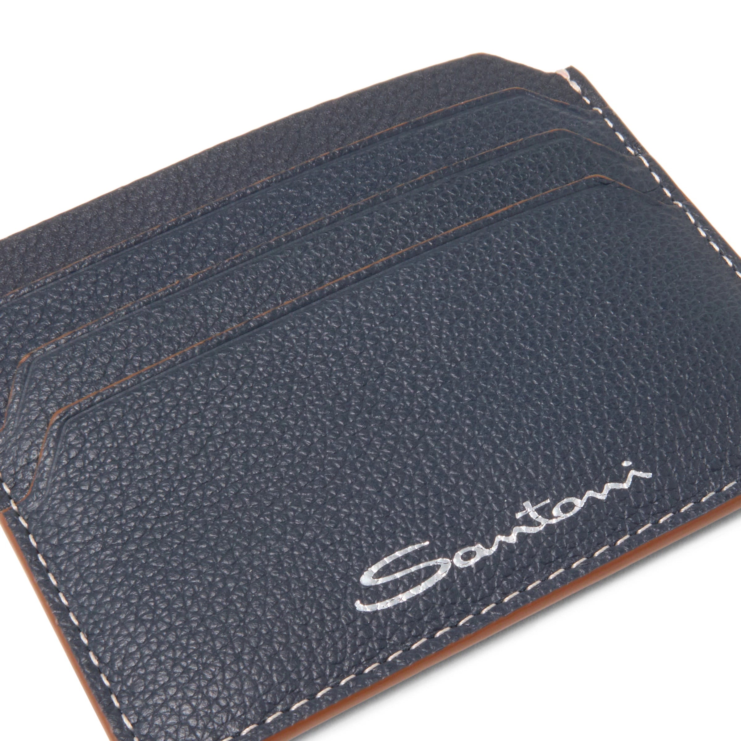 Blue tumbled leather credit card holder