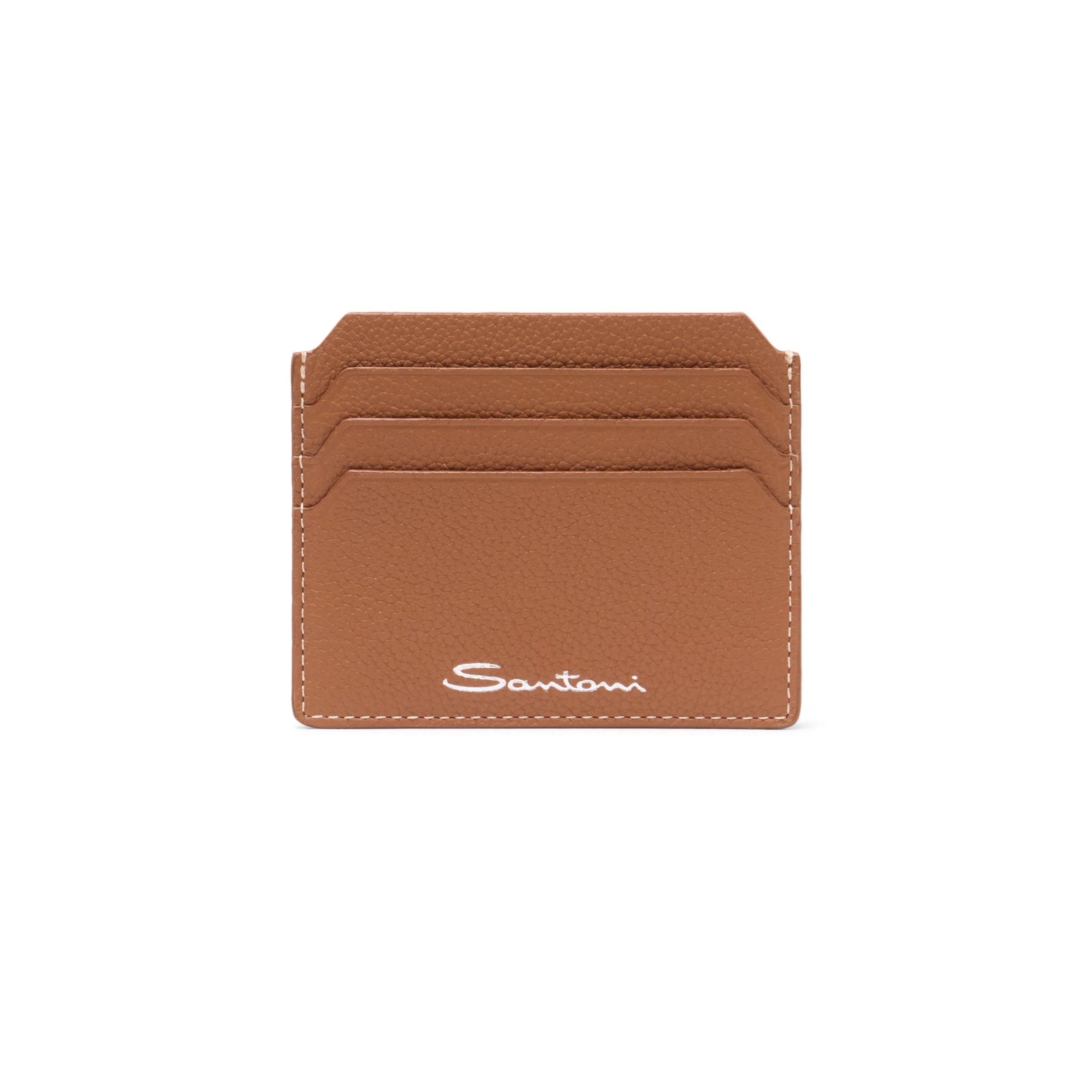 Beige tumbled leather credit card holder