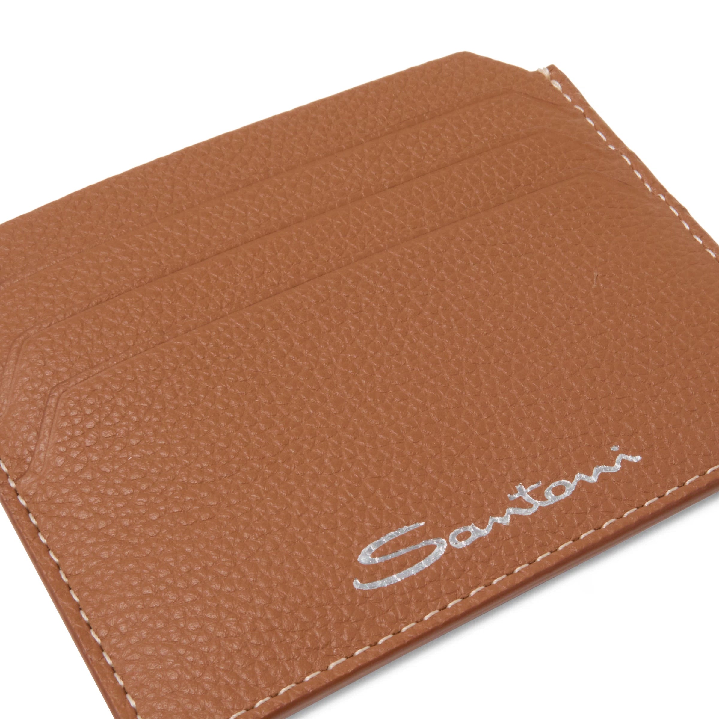 Beige tumbled leather credit card holder