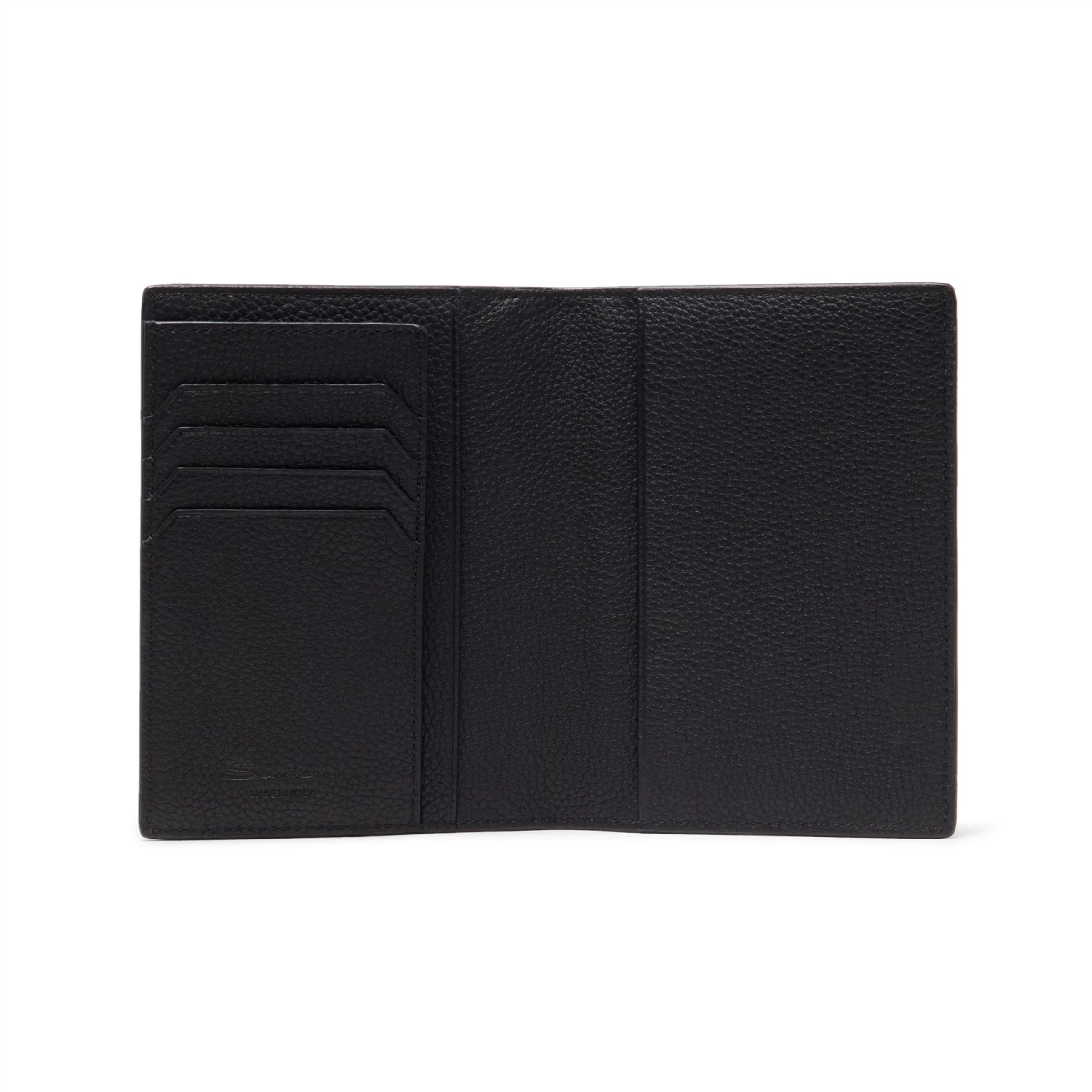 Black tumbled leather passport case