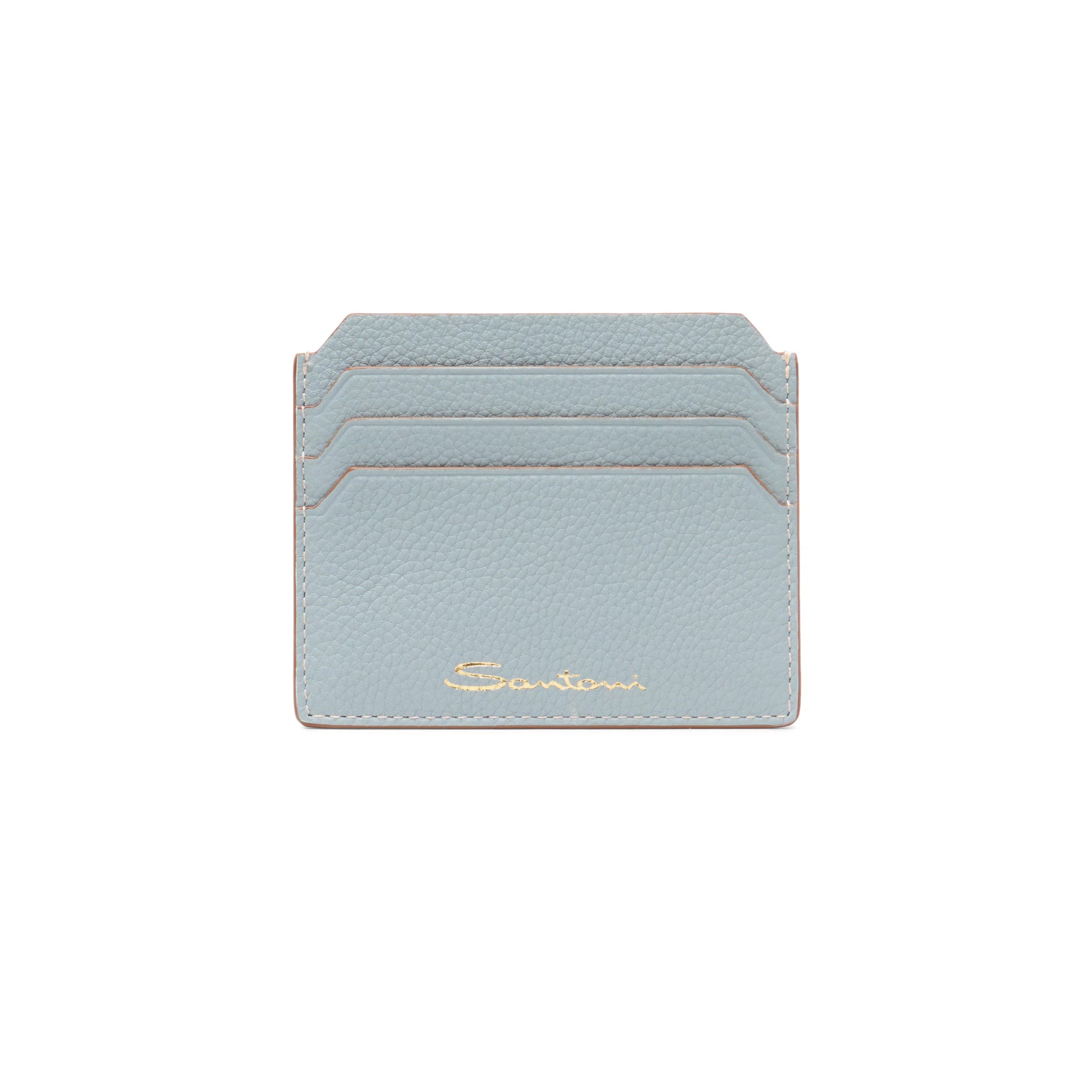 Light blue tumbled leather credit card holder