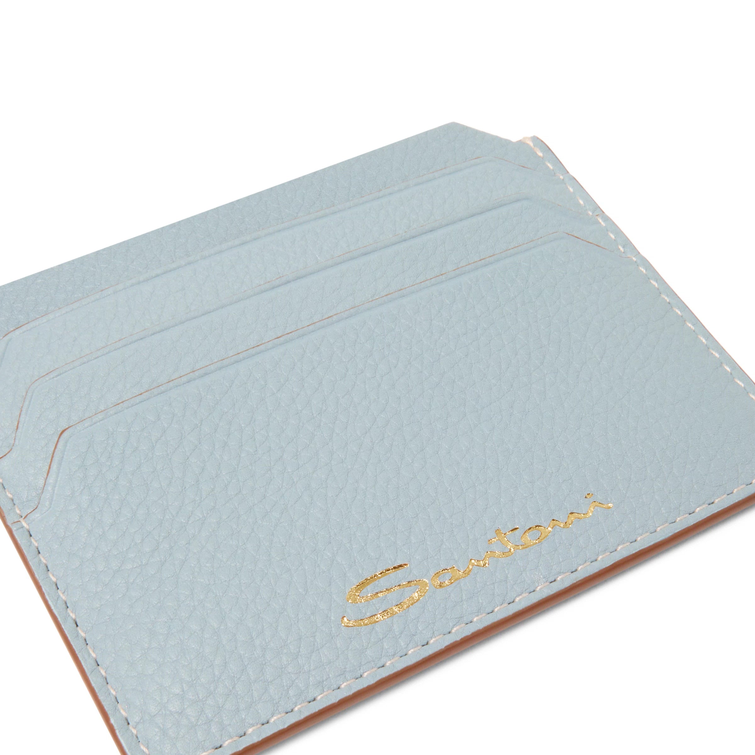 Light blue tumbled leather credit card holder