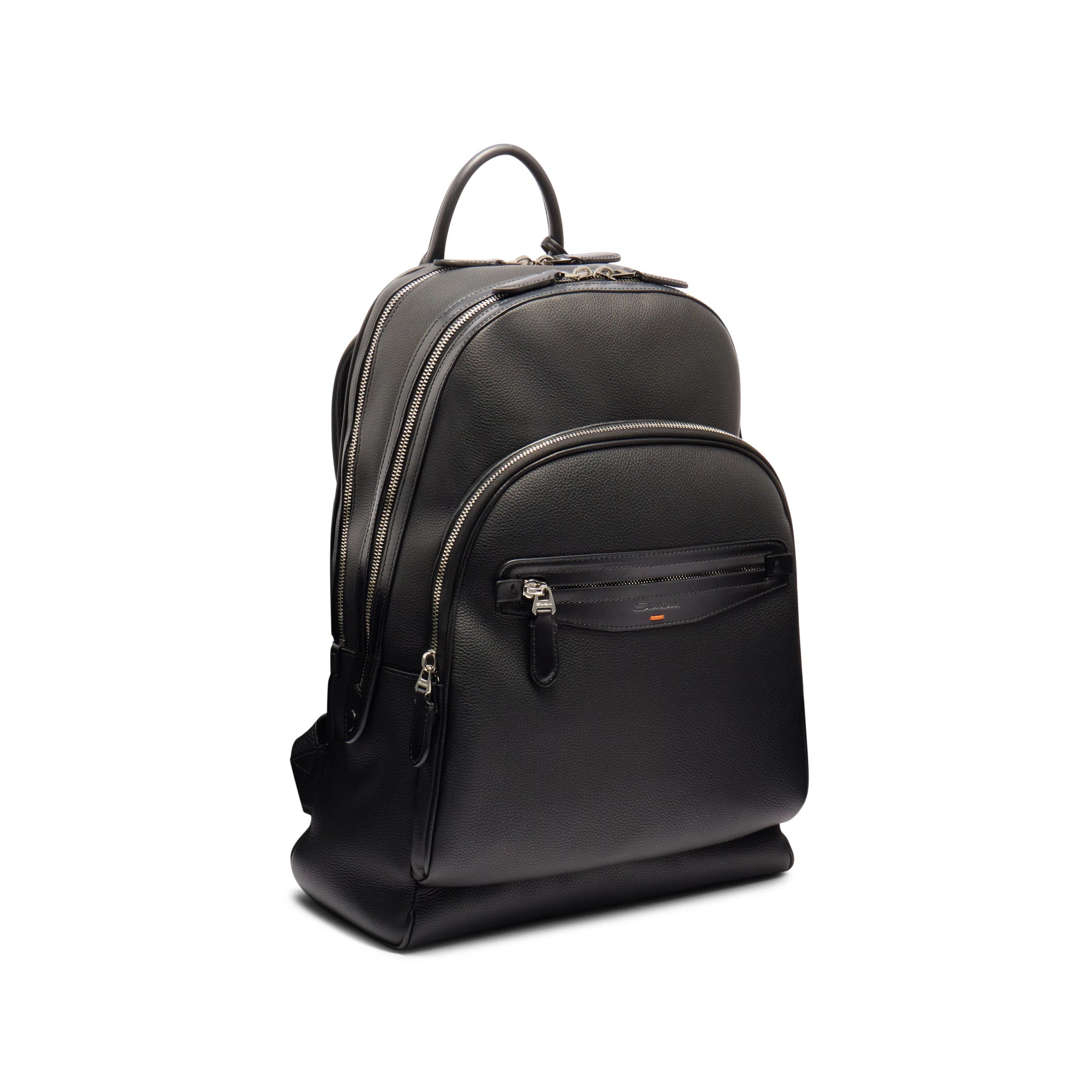 Black tumbled leather backpack