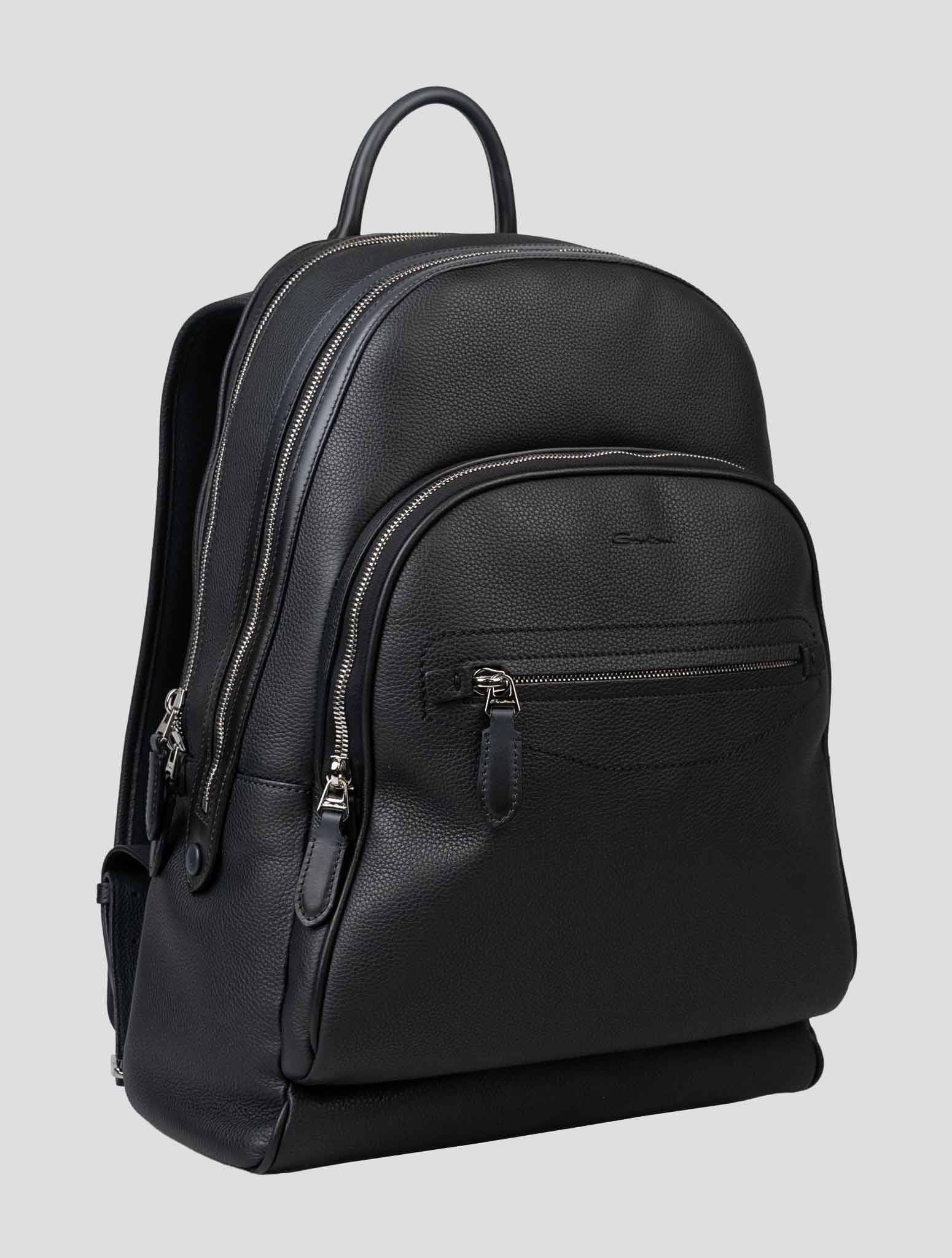 Black tumbled leather backpack stitching