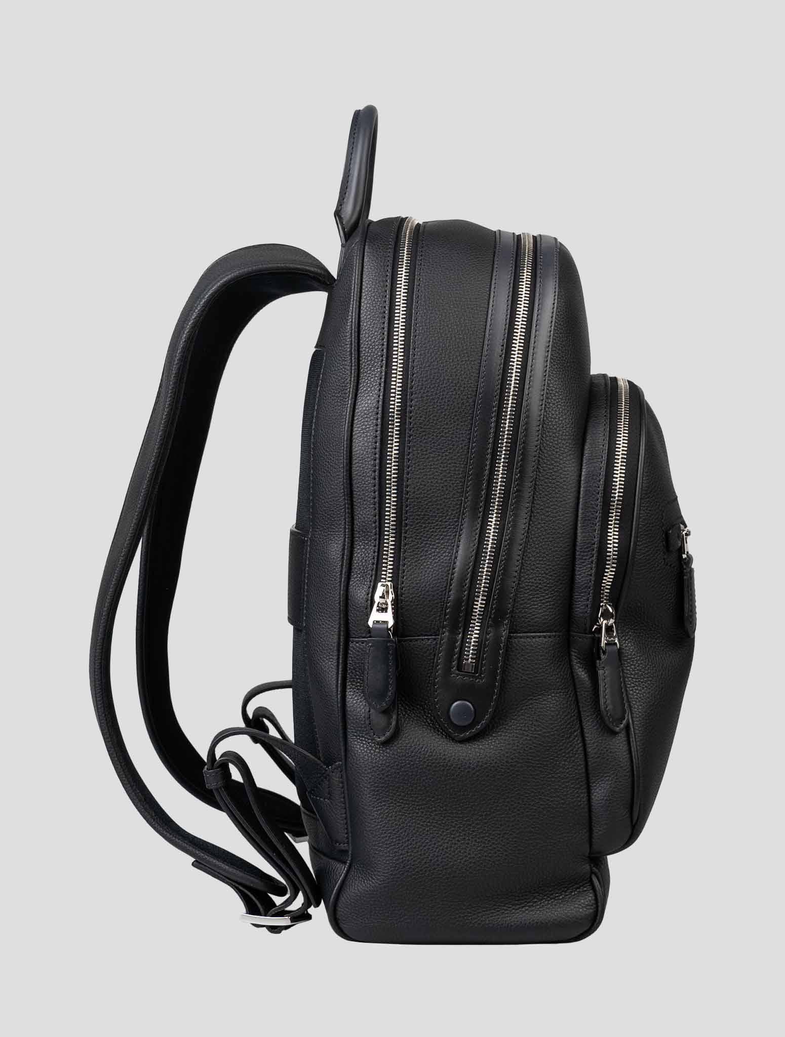 Black tumbled leather backpack stitching