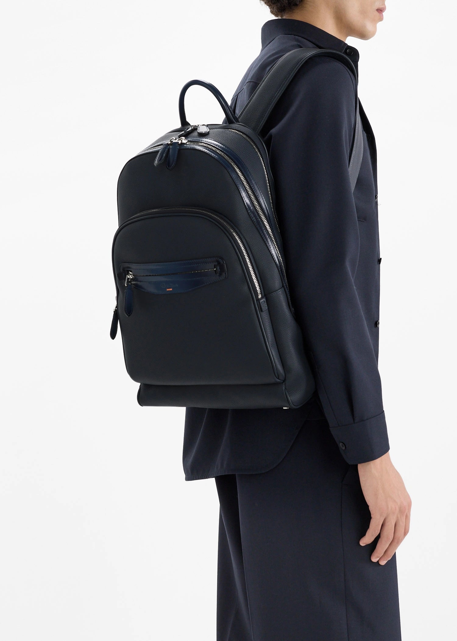 Blue tumbled leather backpack