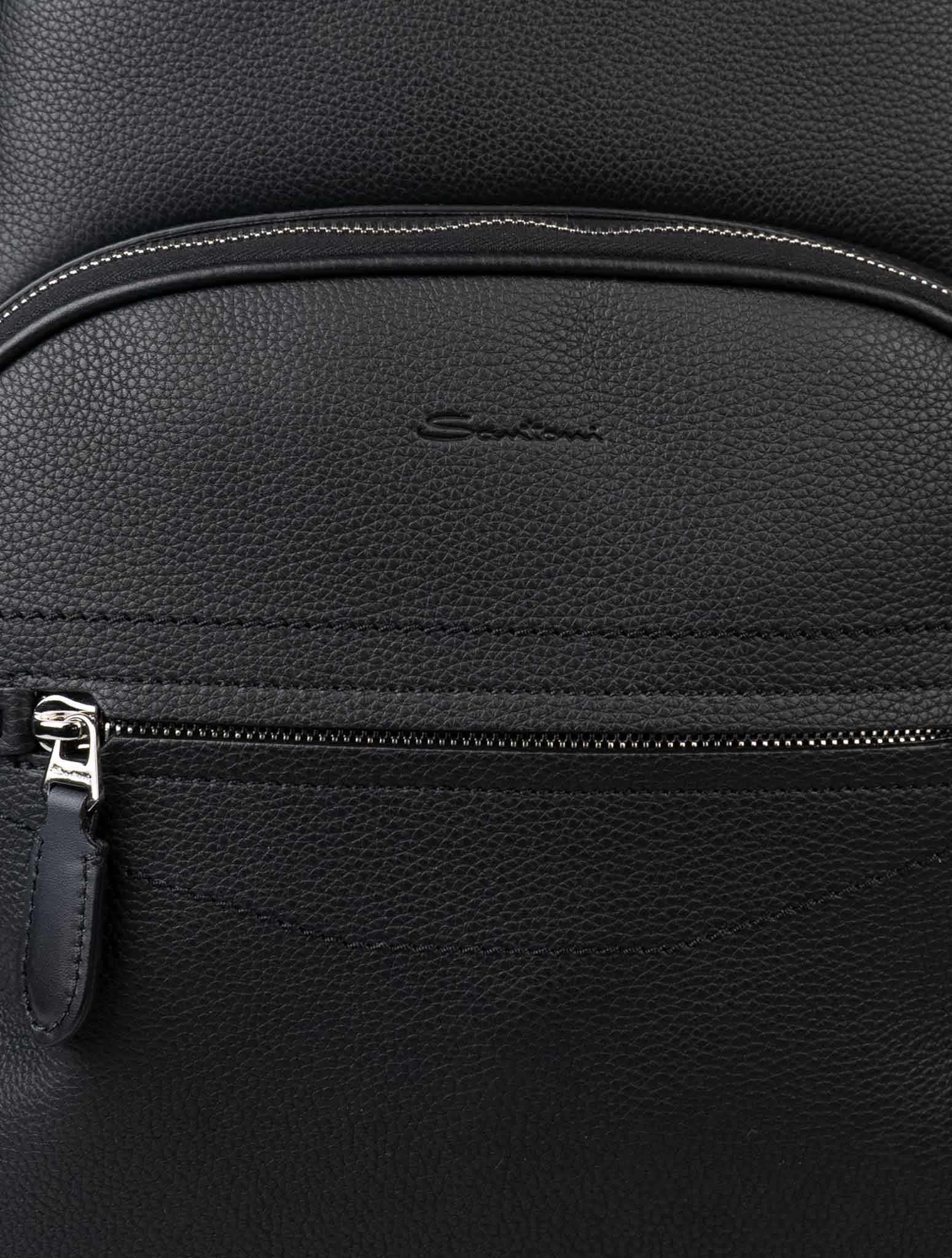 Black tumbled leather backpack stitching
