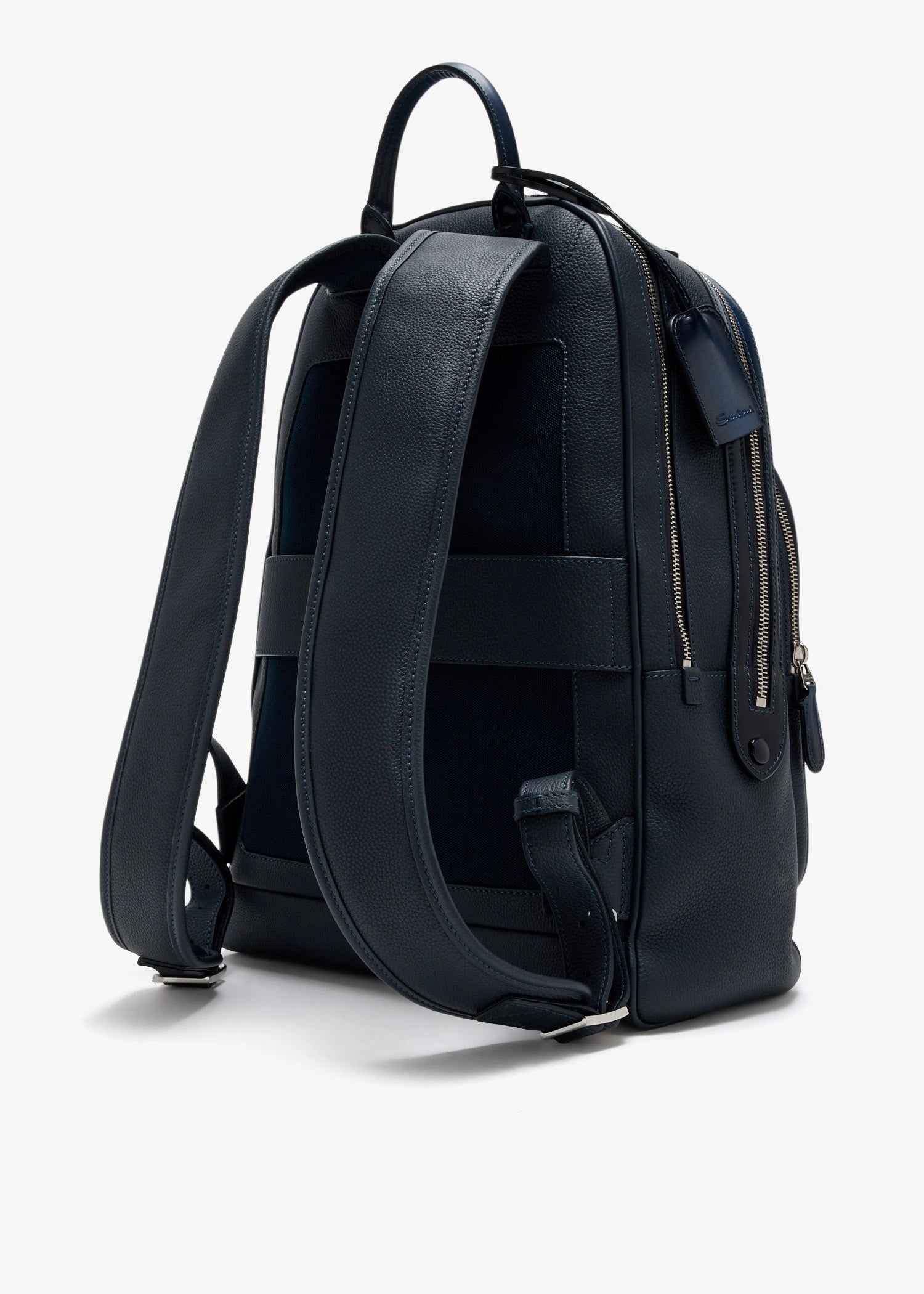 Blue tumbled leather backpack
